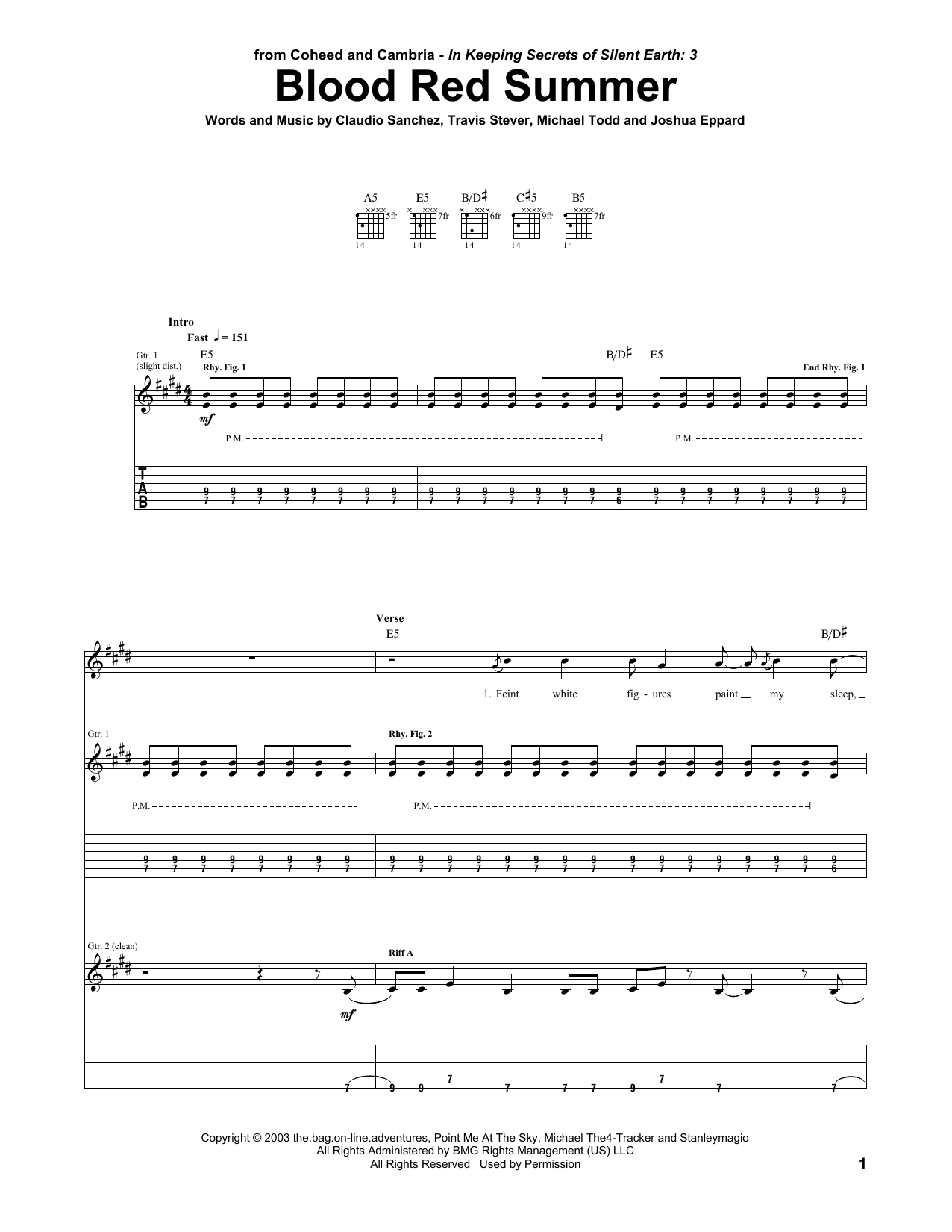 Blood Red Summer (Guitar Tab) von Coheed And Cambria