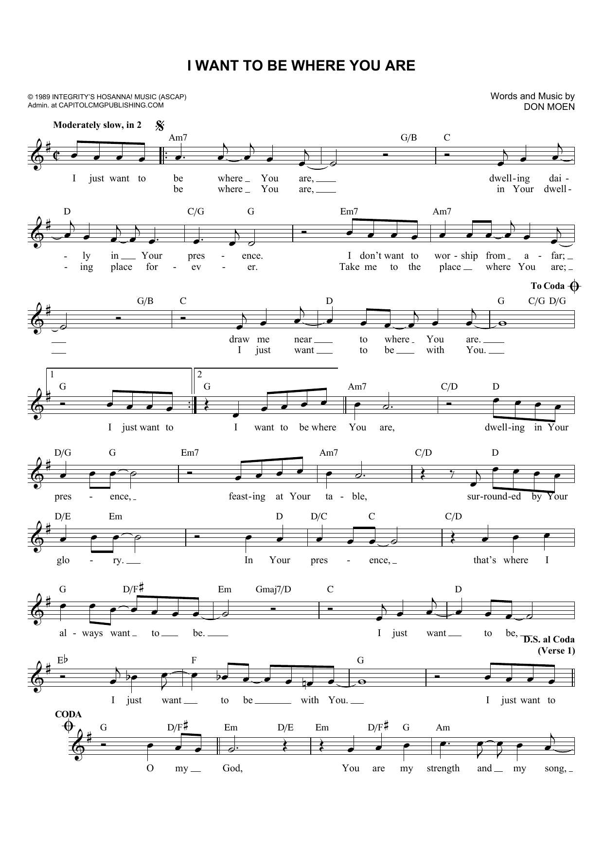 I Want To Be Where You Are (Lead Sheet / Fake Book) von Don Moen