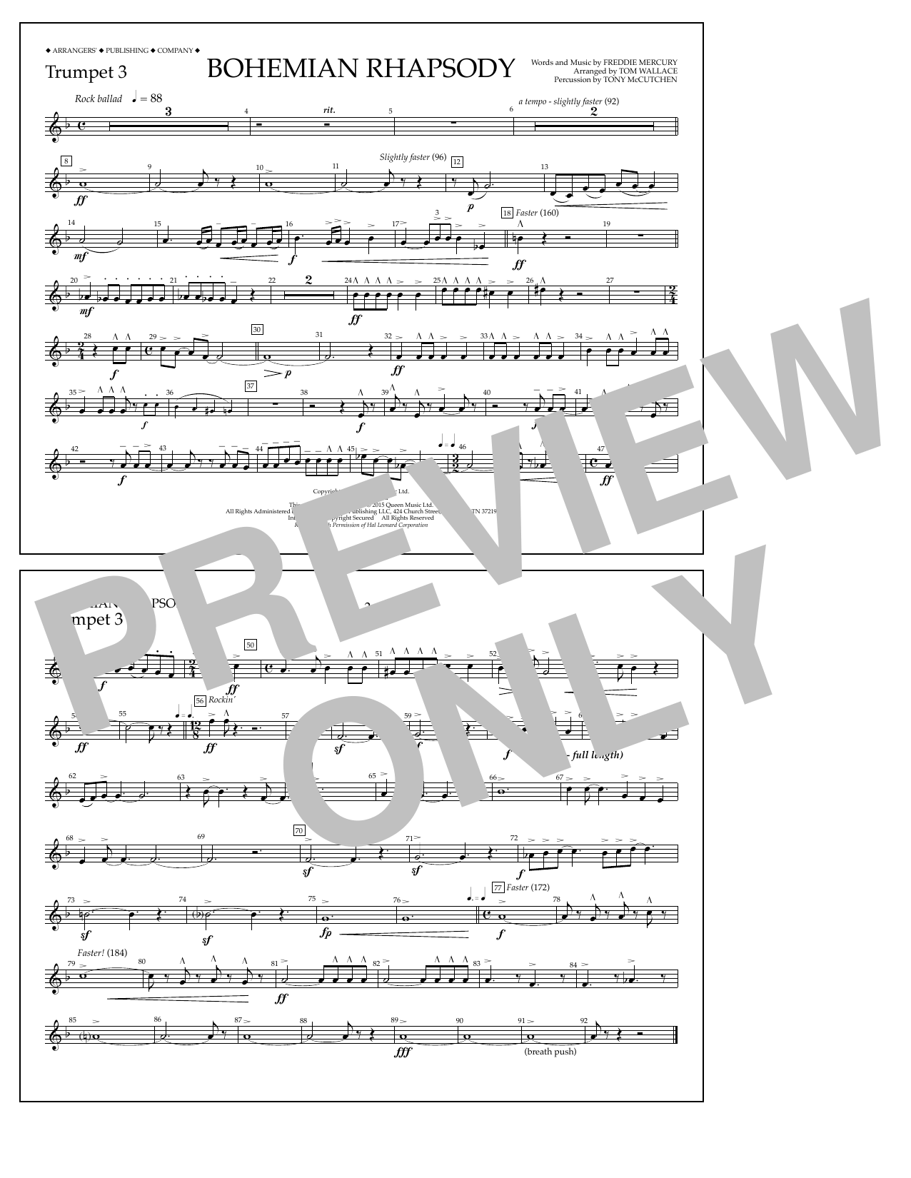 Bohemian Rhapsody - Trumpet 3 (Marching Band) von Tom Wallace