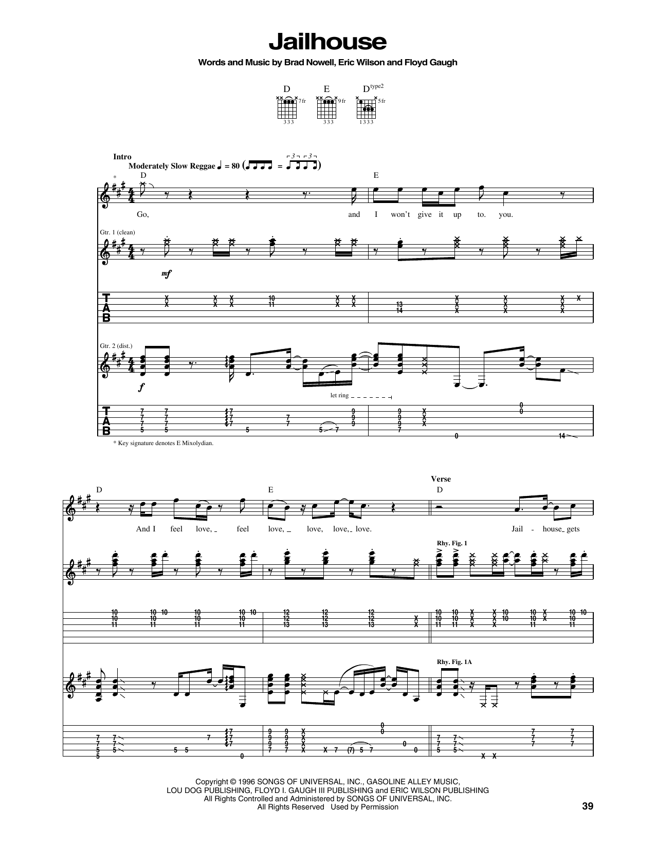 Jailhouse (Guitar Tab) von Sublime