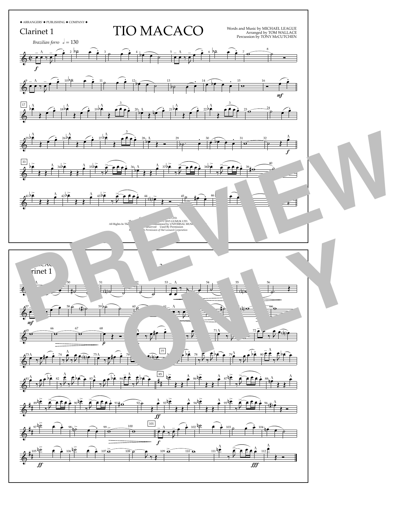 Tio Macaco - Clarinet 1 (Marching Band) von Tom Wallace