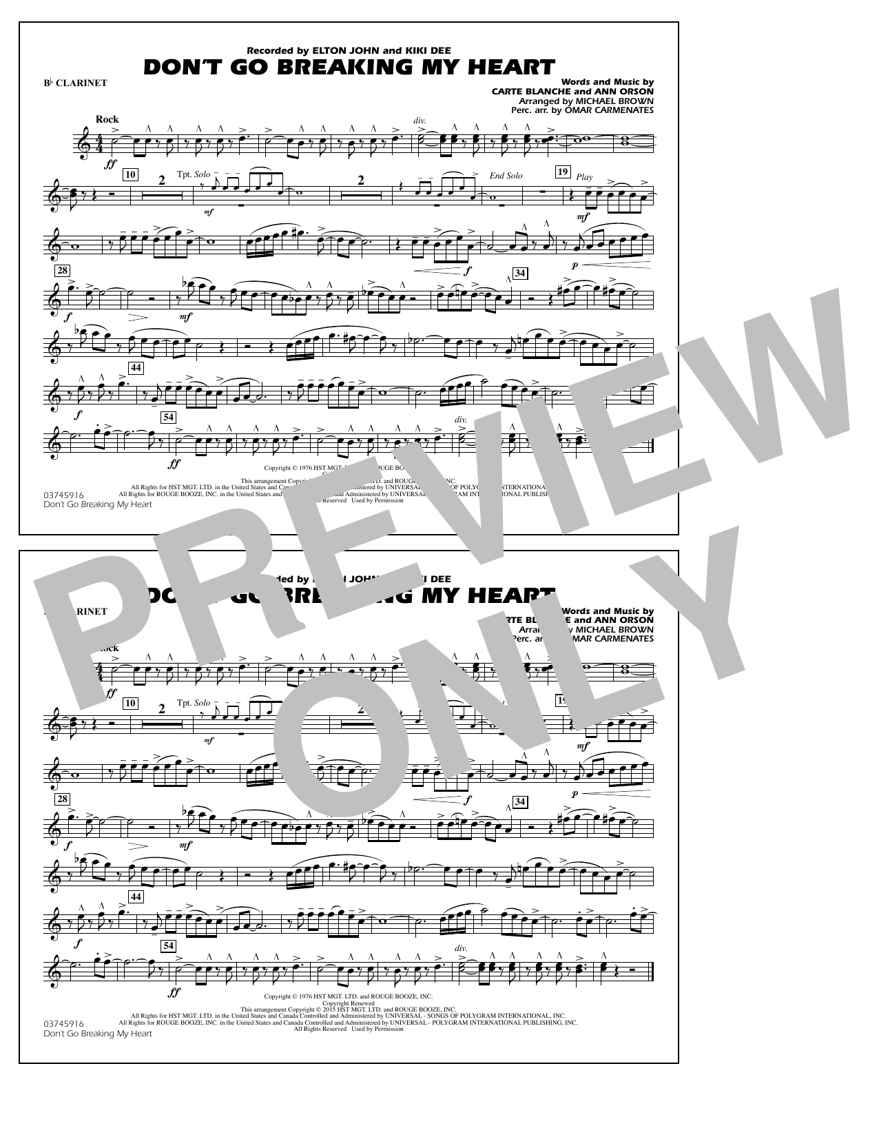 Don't Go Breaking My Heart - Bb Clarinet (Marching Band) von Michael Brown