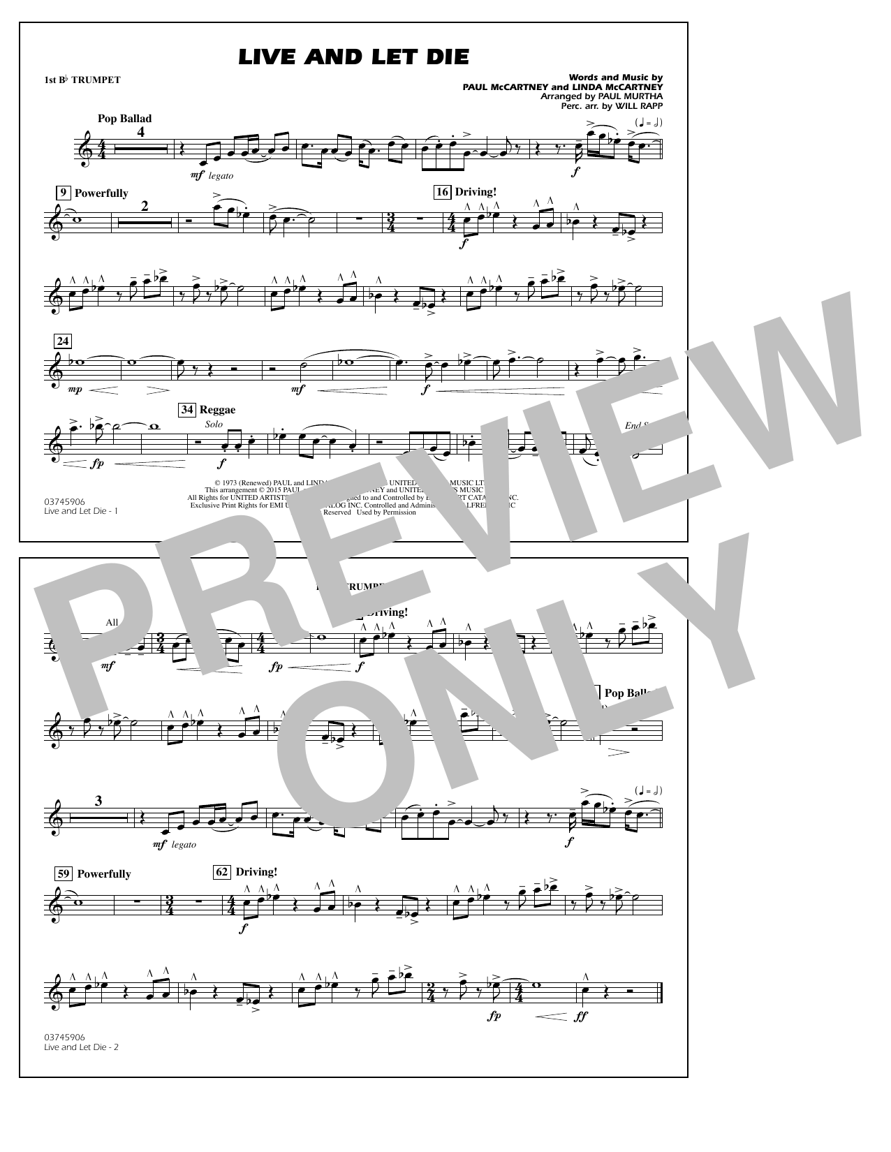 Live and Let Die - 1st Bb Trumpet (Marching Band) von Paul Murtha