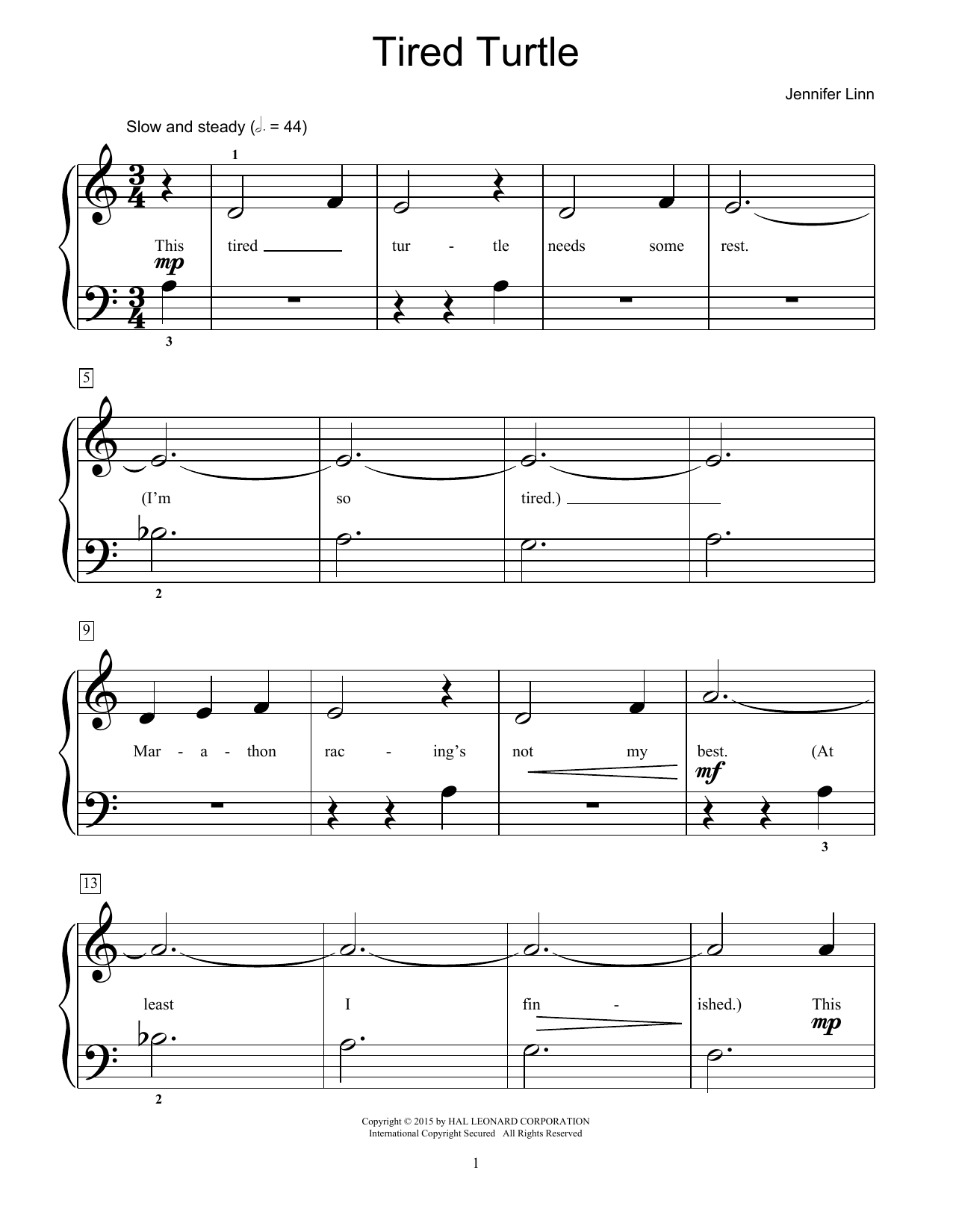 Tired Turtle (Educational Piano) von Jennifer Linn