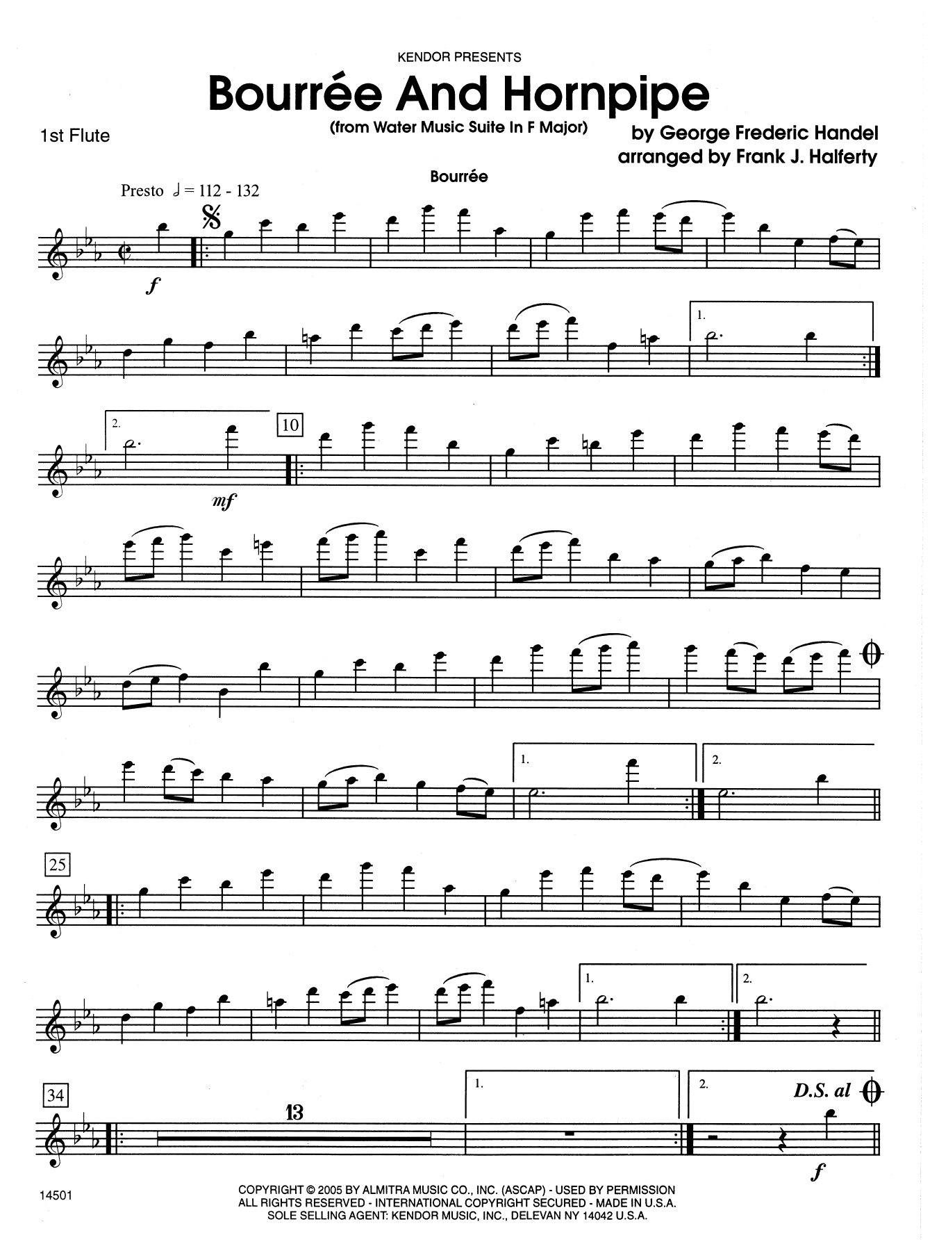 Bourree And Hornpipe (from Water Music Suite In F Major) - 1st Flute (Woodwind Ensemble) von Frank J. Halferty