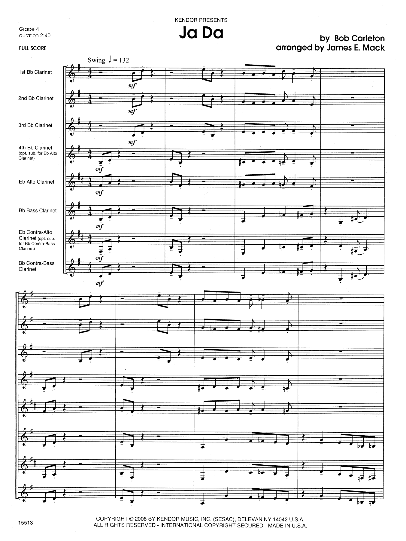 Ja Da - Full Score (Woodwind Ensemble) von James E. Mack