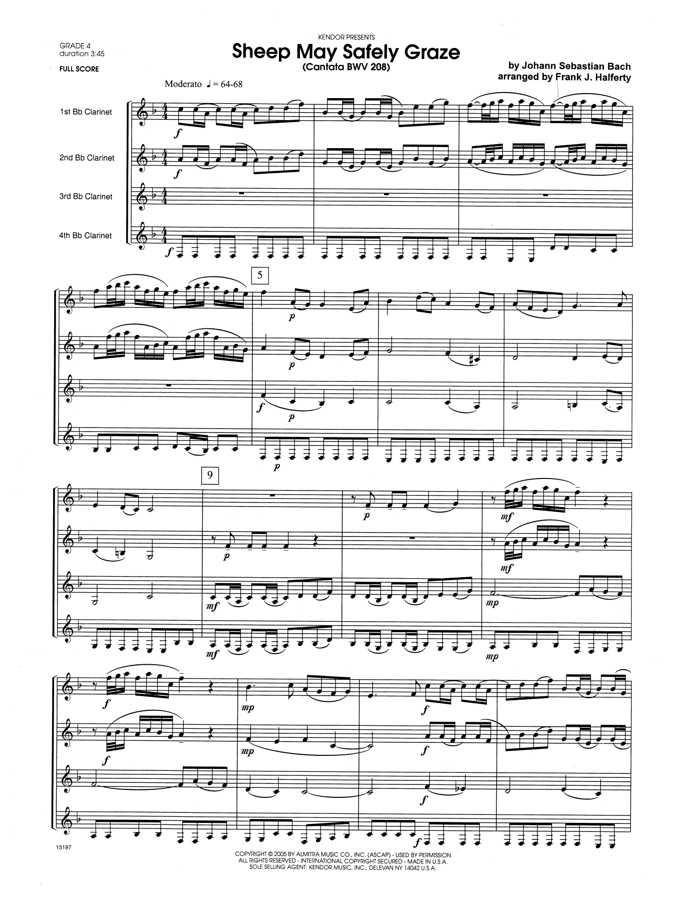 Sheep May Safely Graze (Cantata BWV 208) - Full Score (Woodwind Ensemble) von Frank J. Halferty