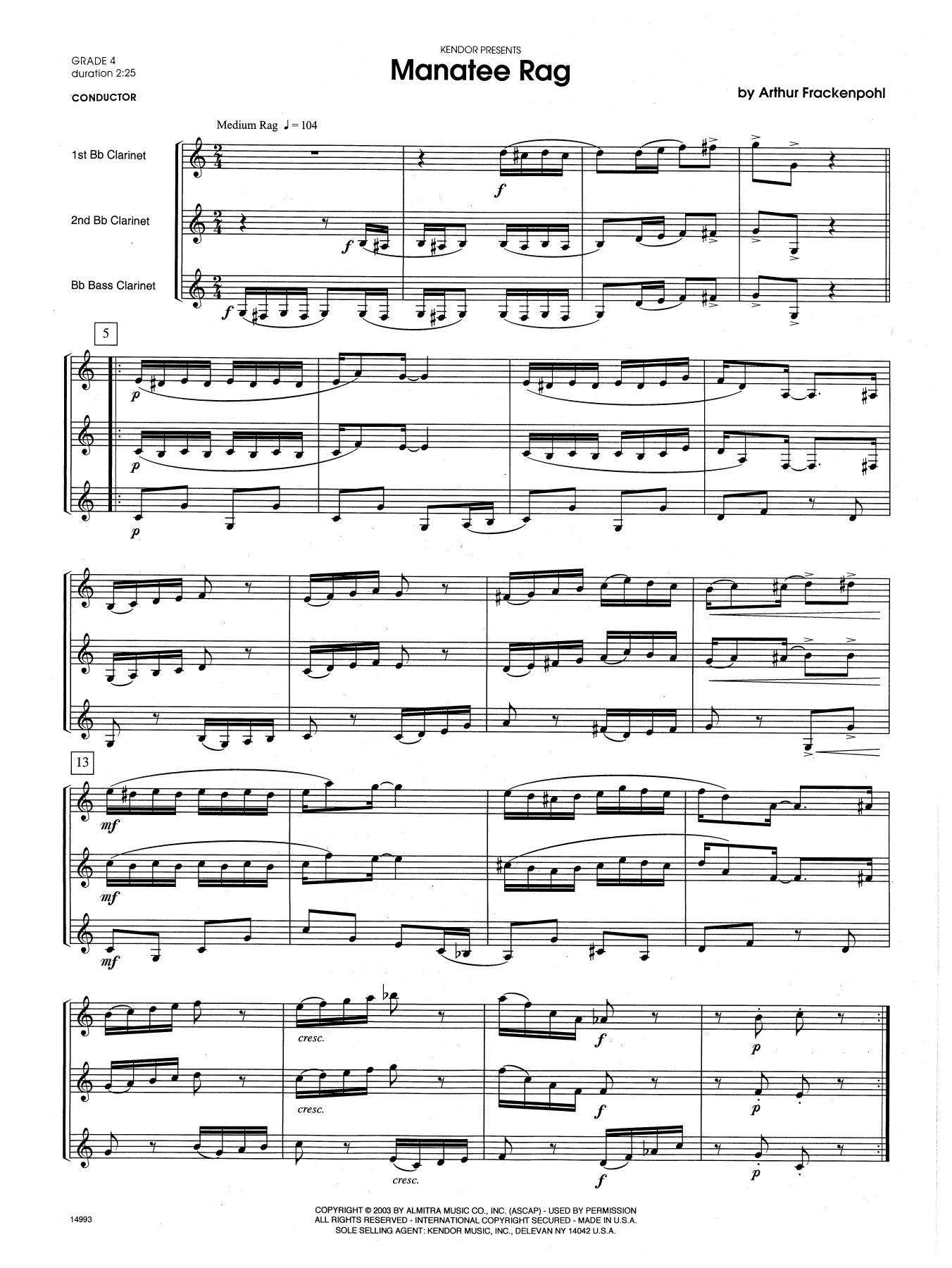 Manatee Rag - Full Score (Woodwind Ensemble) von Arthur Frackenpohl