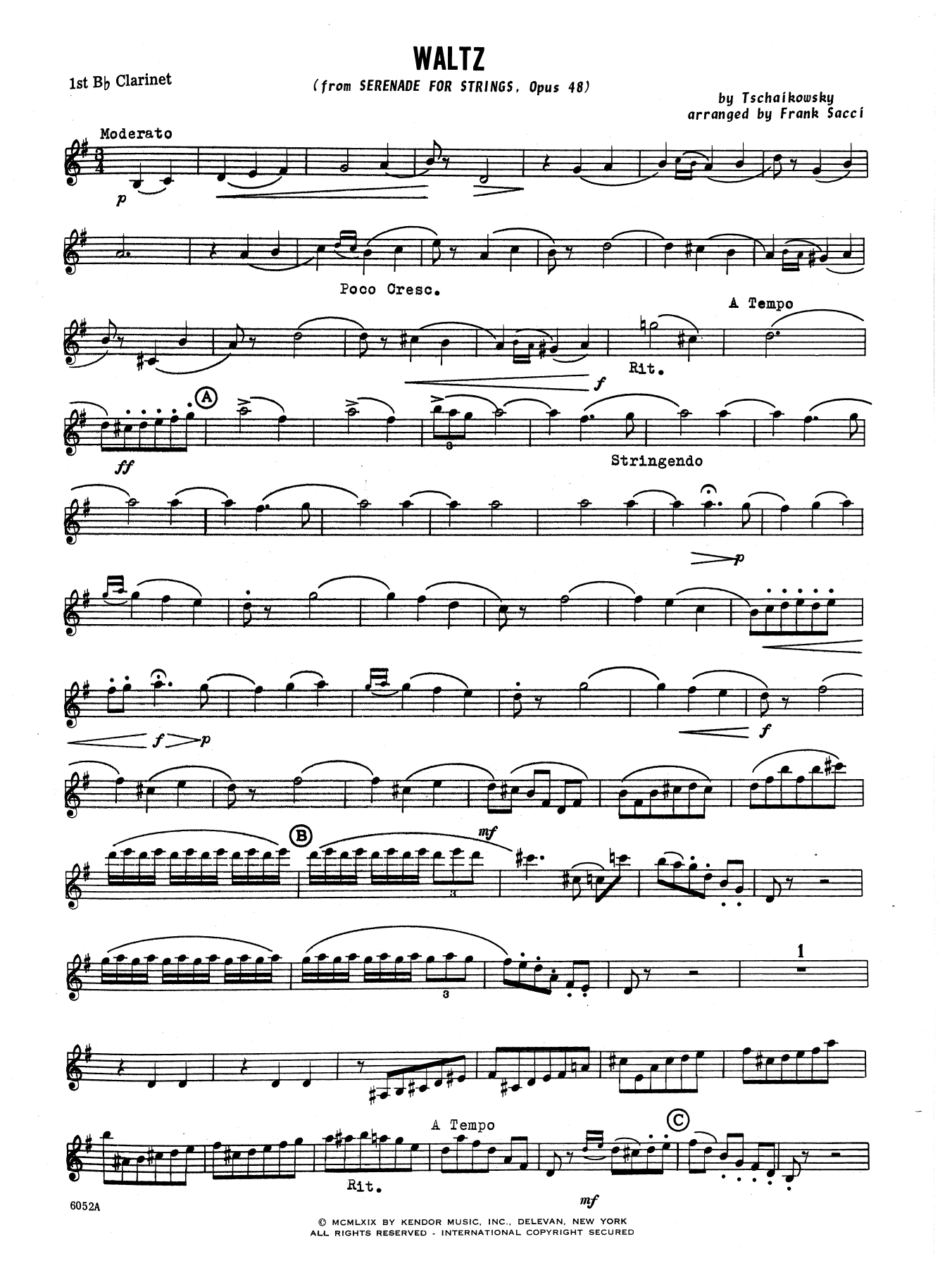 Waltz From Serenade For Strings Op. 48 - 1st Bb Clarinet (Woodwind Ensemble) von Frank Sacci