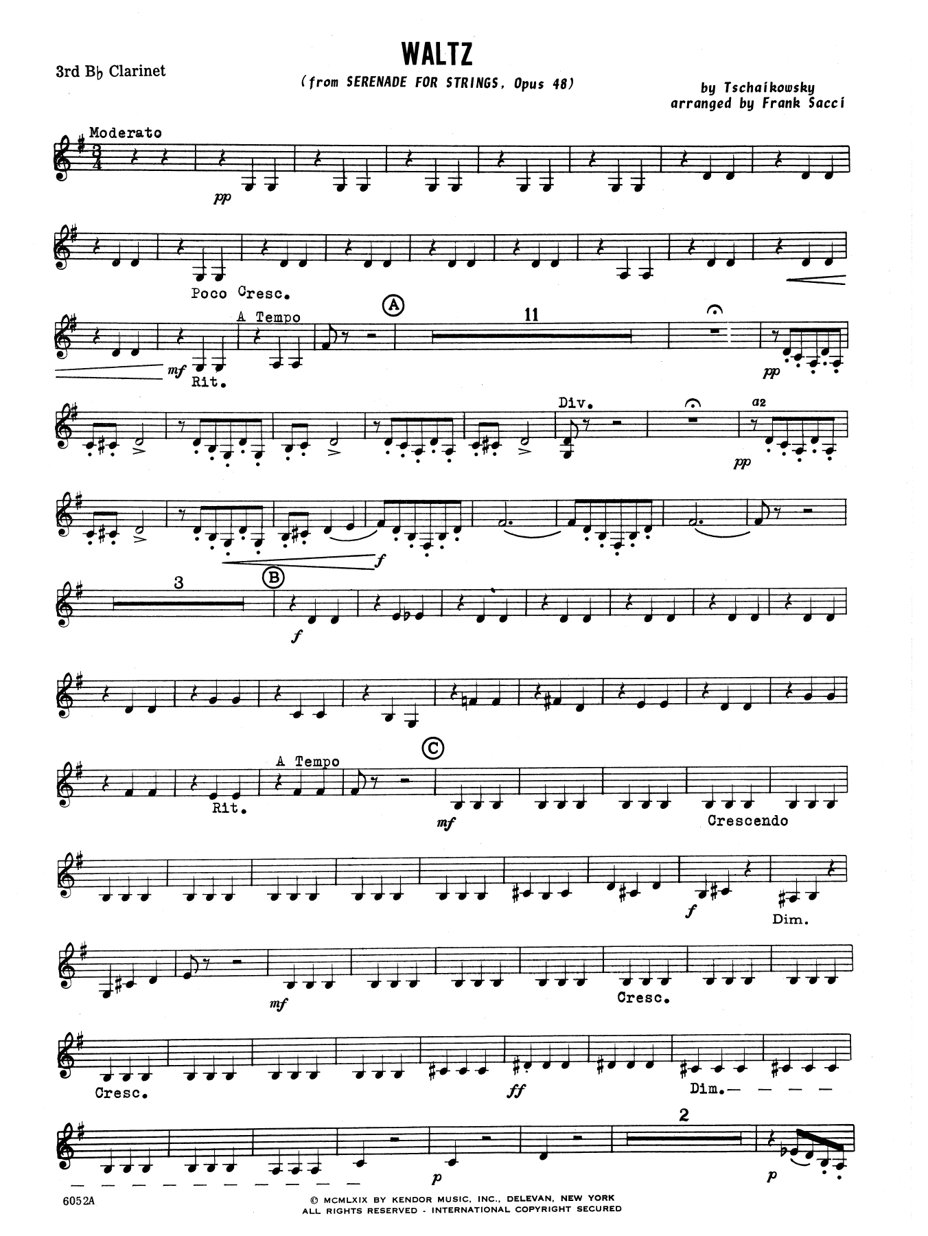 Waltz From Serenade For Strings Op. 48 - 3rd Bb Clarinet (Woodwind Ensemble) von Frank Sacci