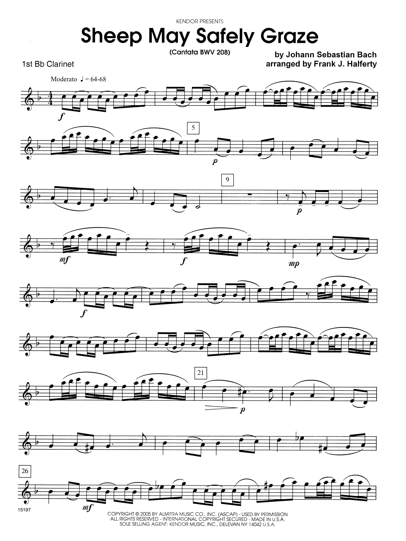 Sheep May Safely Graze (Cantata BWV 208) - 1st Bb Clarinet (Woodwind Ensemble) von Frank J. Halferty