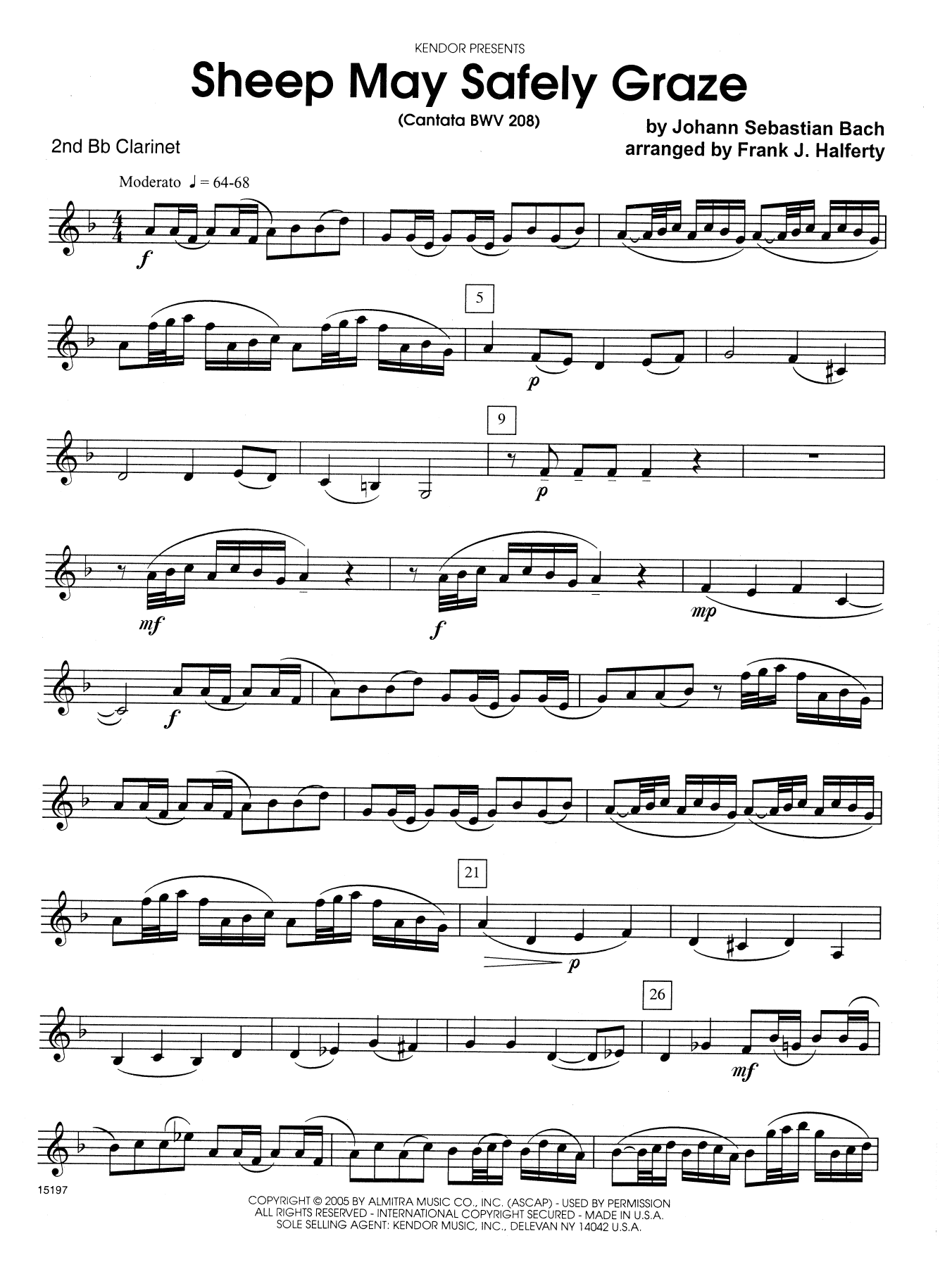 Sheep May Safely Graze (Cantata BWV 208) - 2nd Bb Clarinet (Woodwind Ensemble) von Frank J. Halferty