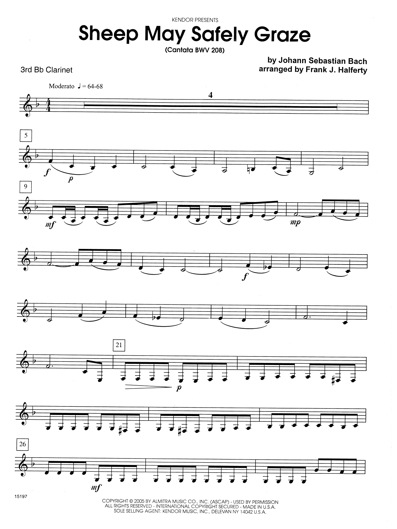 Sheep May Safely Graze (Cantata BWV 208) - 3rd Bb Clarinet (Woodwind Ensemble) von Frank J. Halferty