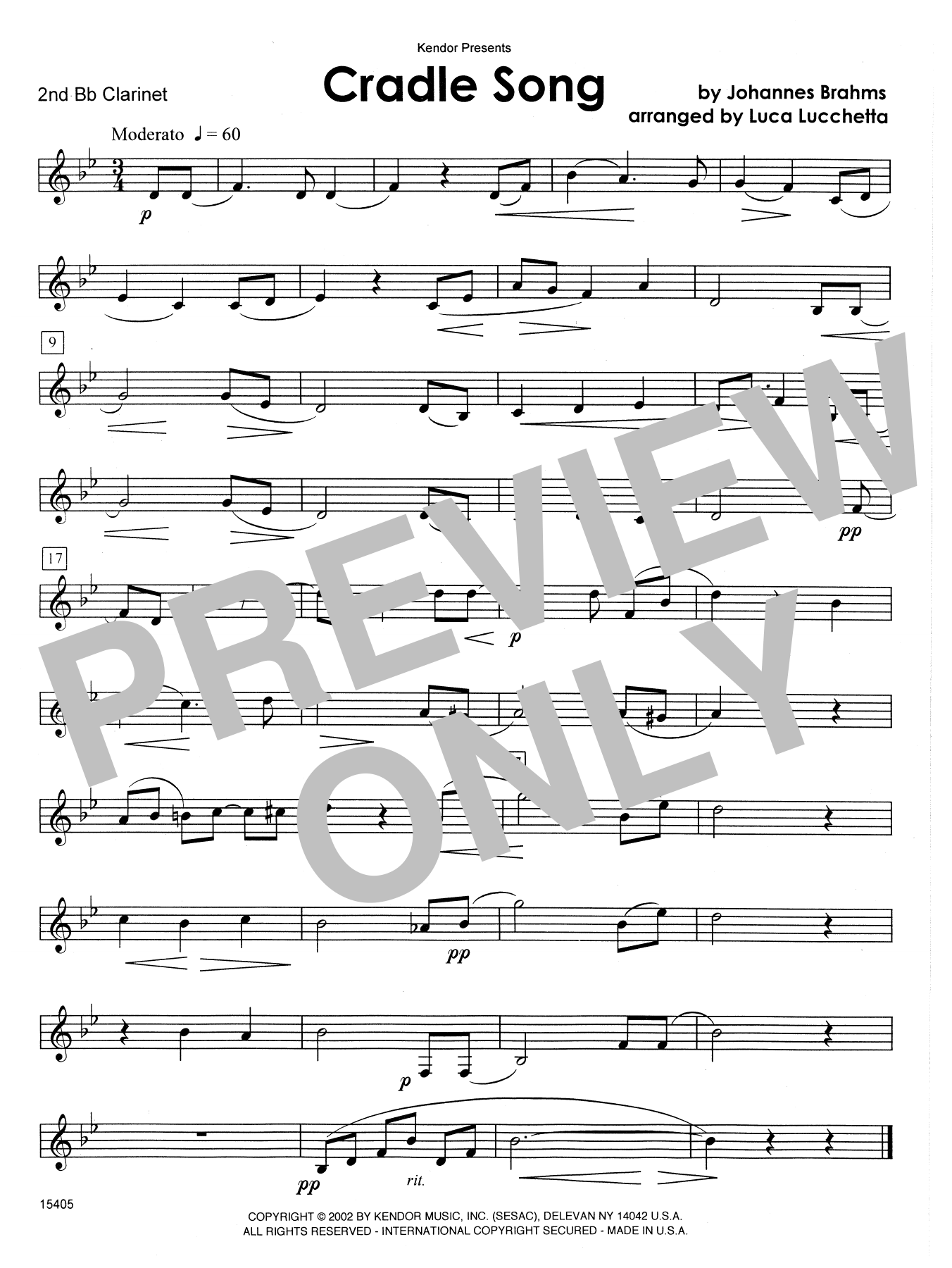 Cradle Song - 2nd Bb Clarinet (Woodwind Ensemble) von Lucchetta