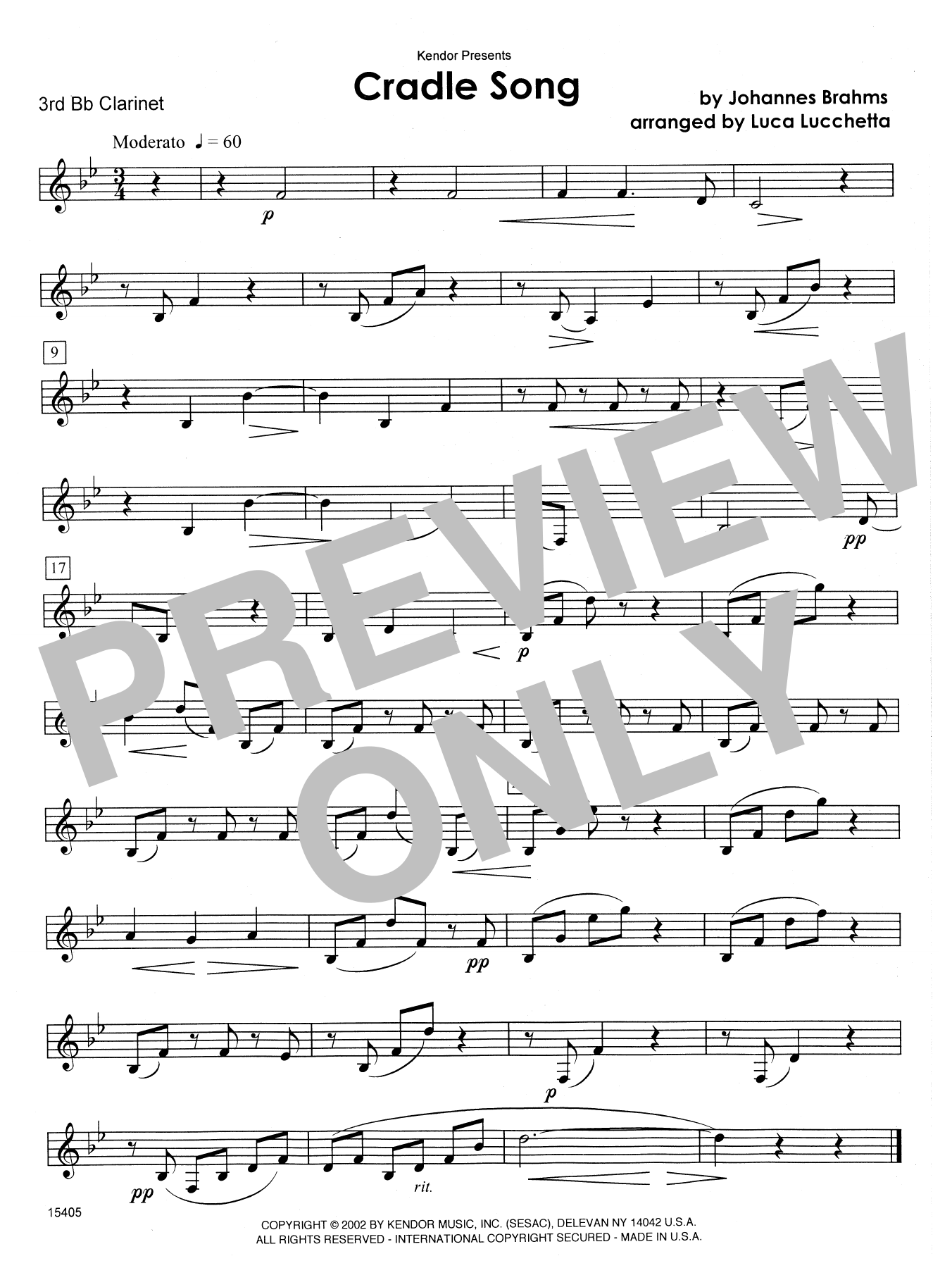 Cradle Song - 3rd Bb Clarinet (Woodwind Ensemble) von Lucchetta