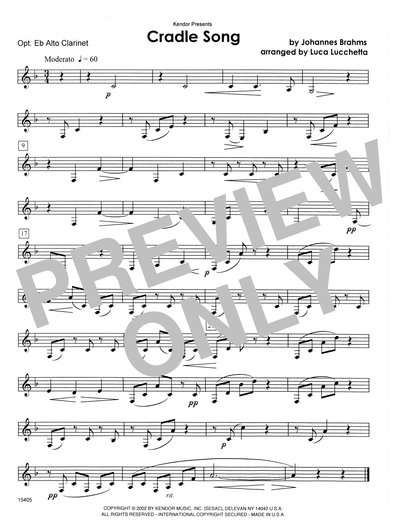 Cradle Song - Eb Alto Clarinet (Woodwind Ensemble) von Lucchetta