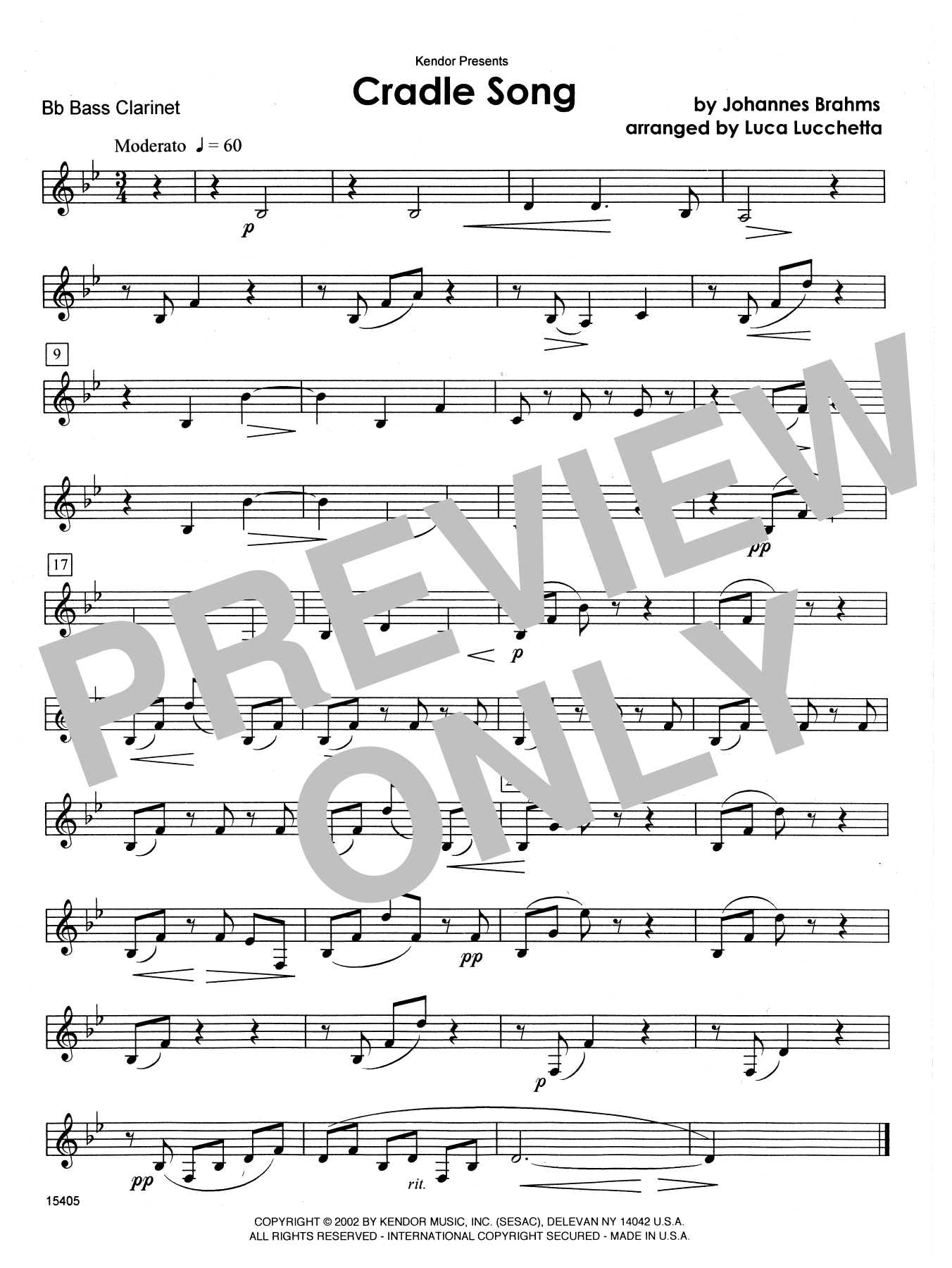 Cradle Song - Bb Bass Clarinet (Woodwind Ensemble) von Lucchetta