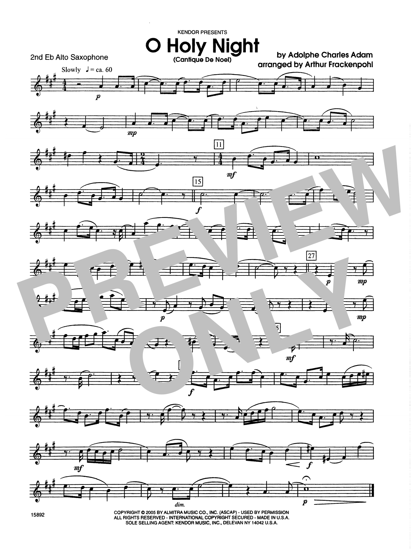 O Holy Night (Cantique de Noel) - 2nd Eb Alto Saxophone (Woodwind Ensemble) von Arthur Frackenpohl