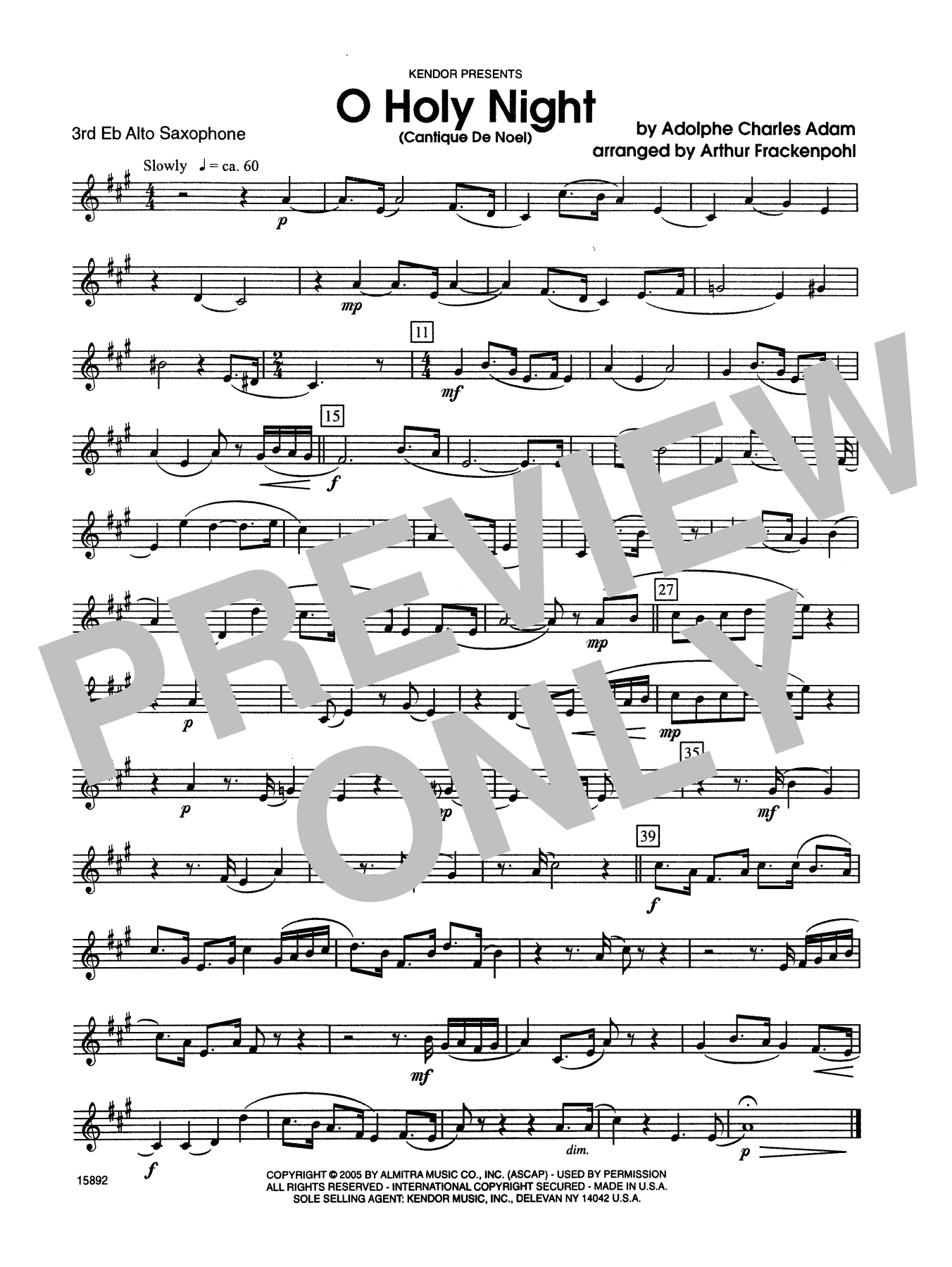 O Holy Night (Cantique de Noel) - 3rd Eb Alto Saxophone (Woodwind Ensemble) von Arthur Frackenpohl