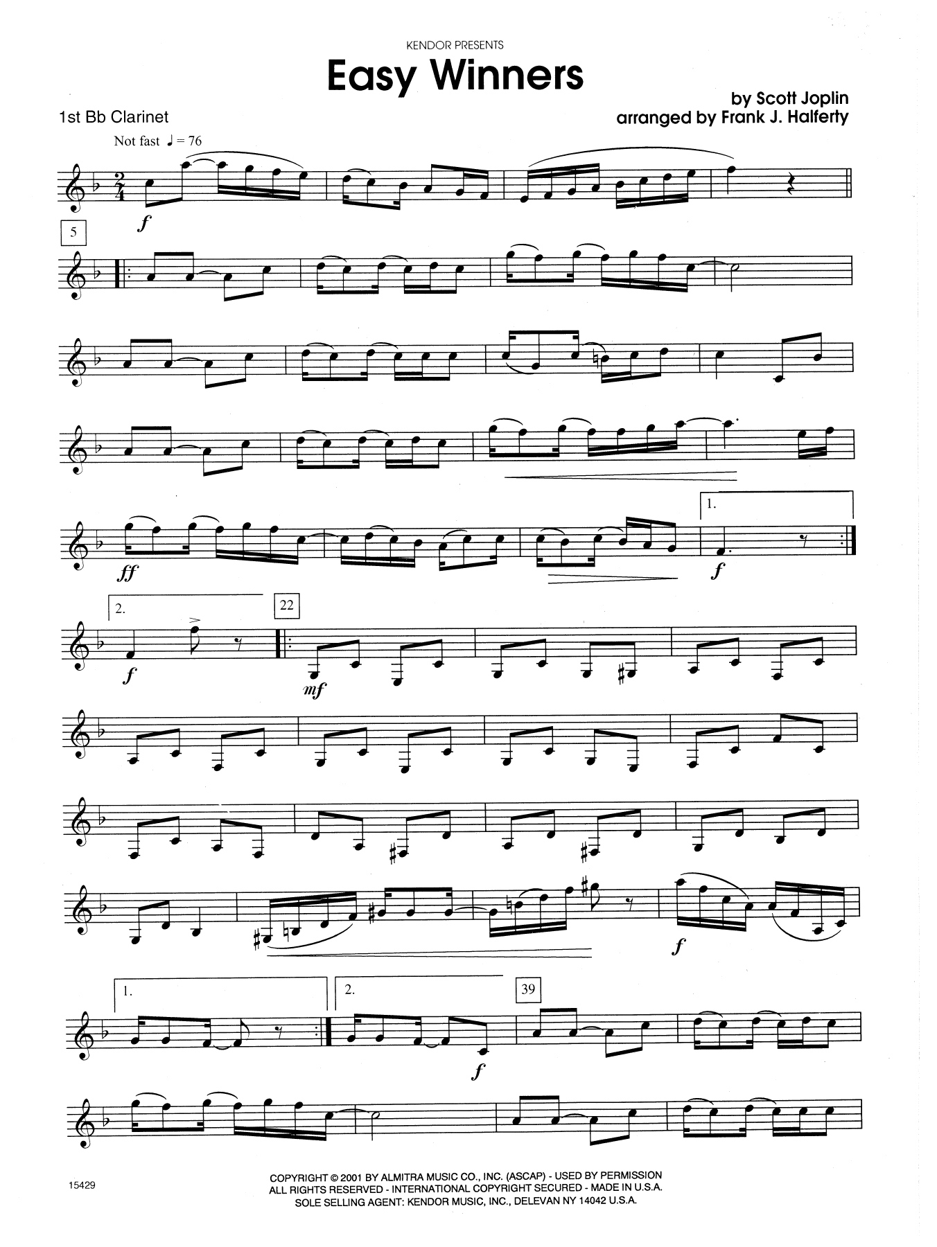 Easy Winners - 1st Bb Clarinet (Woodwind Ensemble) von Frank J. Halferty