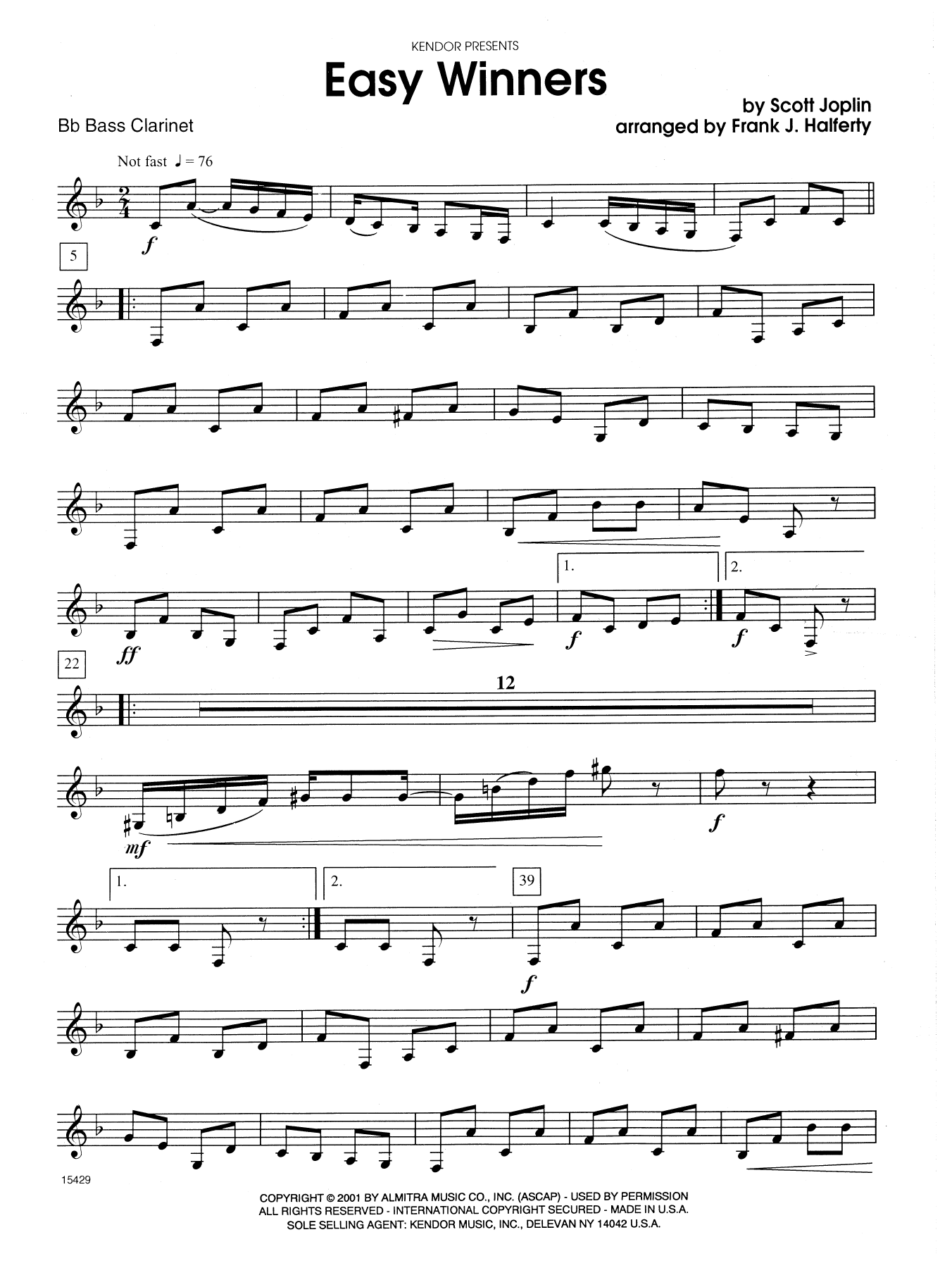 Easy Winners - Bb Bass Clarinet (Woodwind Ensemble) von Frank J. Halferty