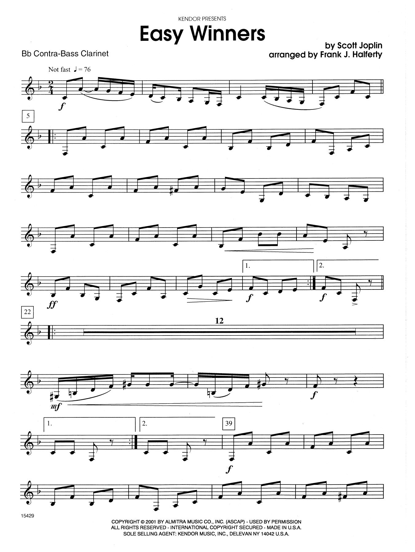 Easy Winners - Bb Contra Bass Clarinet (Woodwind Ensemble) von Frank J. Halferty