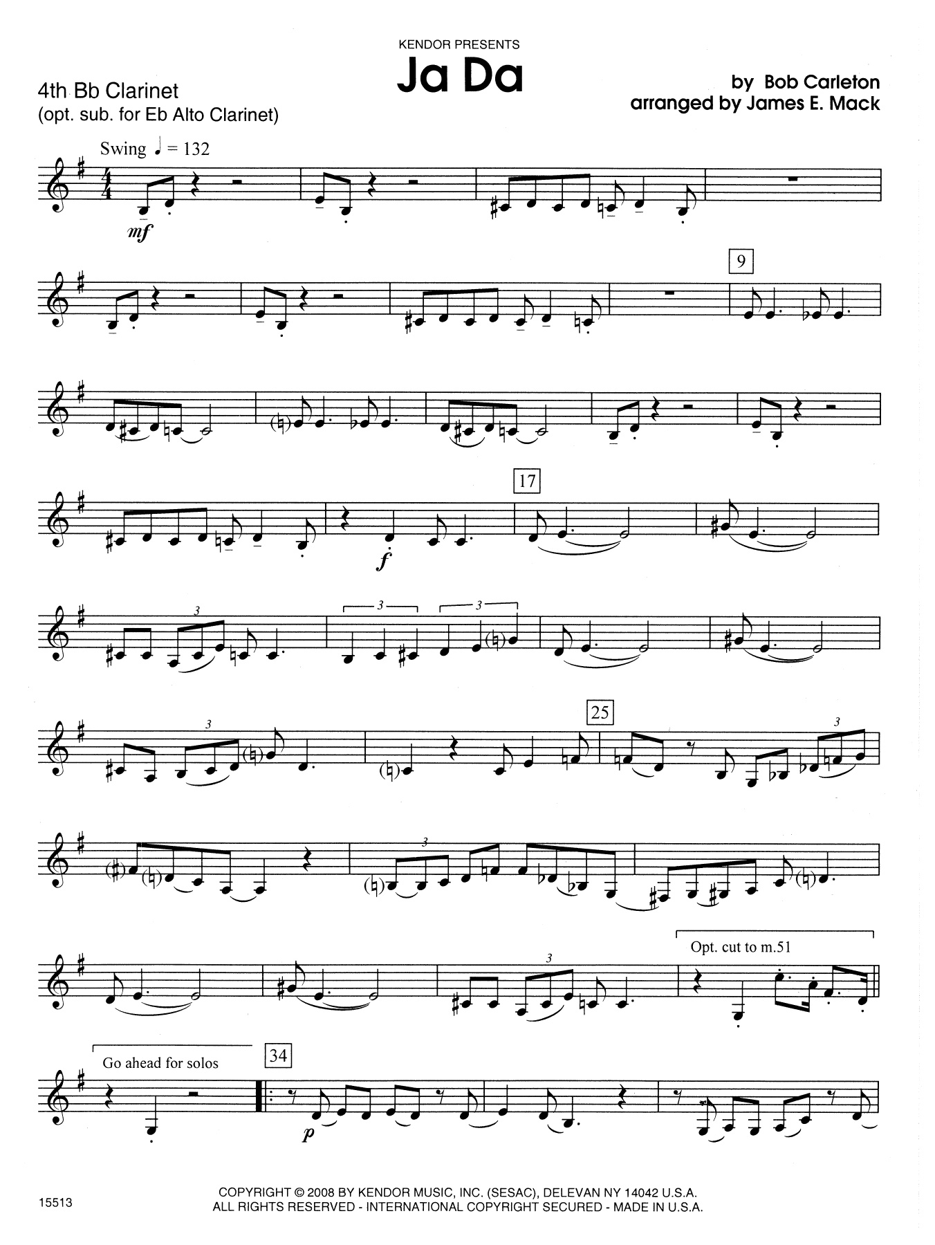 Ja Da - 4th Bb Clarinet (Woodwind Ensemble) von James E. Mack