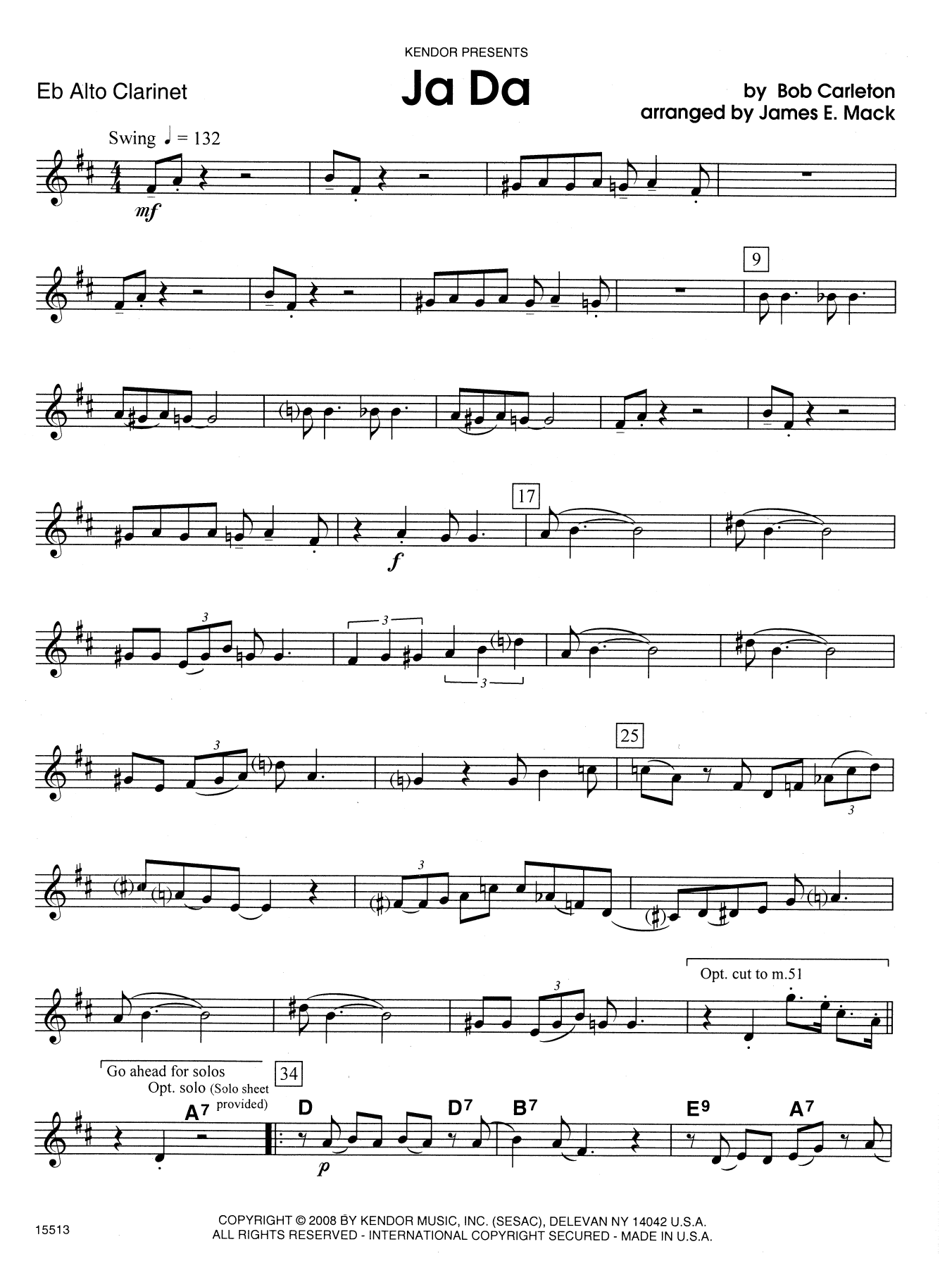 Ja Da - Eb Alto Clarinet (Woodwind Ensemble) von James E. Mack