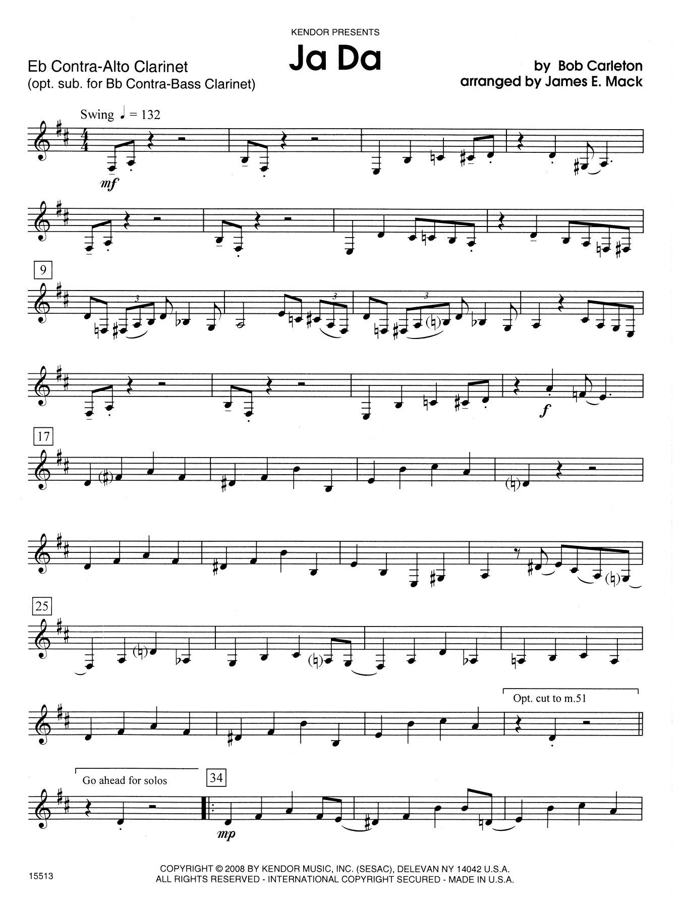 Ja Da - Eb Contra Alto Clarinet (Woodwind Ensemble) von James E. Mack