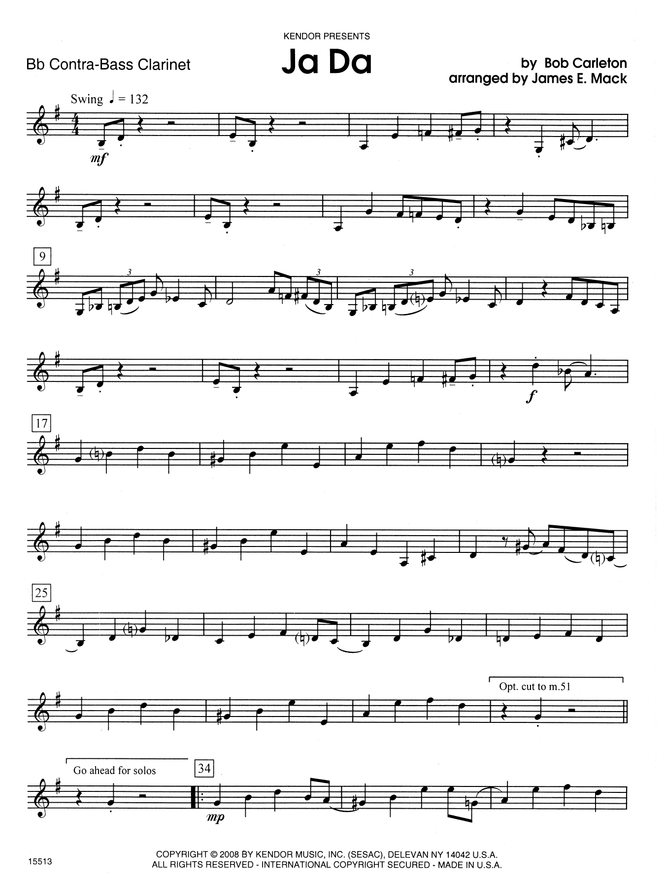 Ja Da - Bb Contra Bass Clarinet (Woodwind Ensemble) von James E. Mack