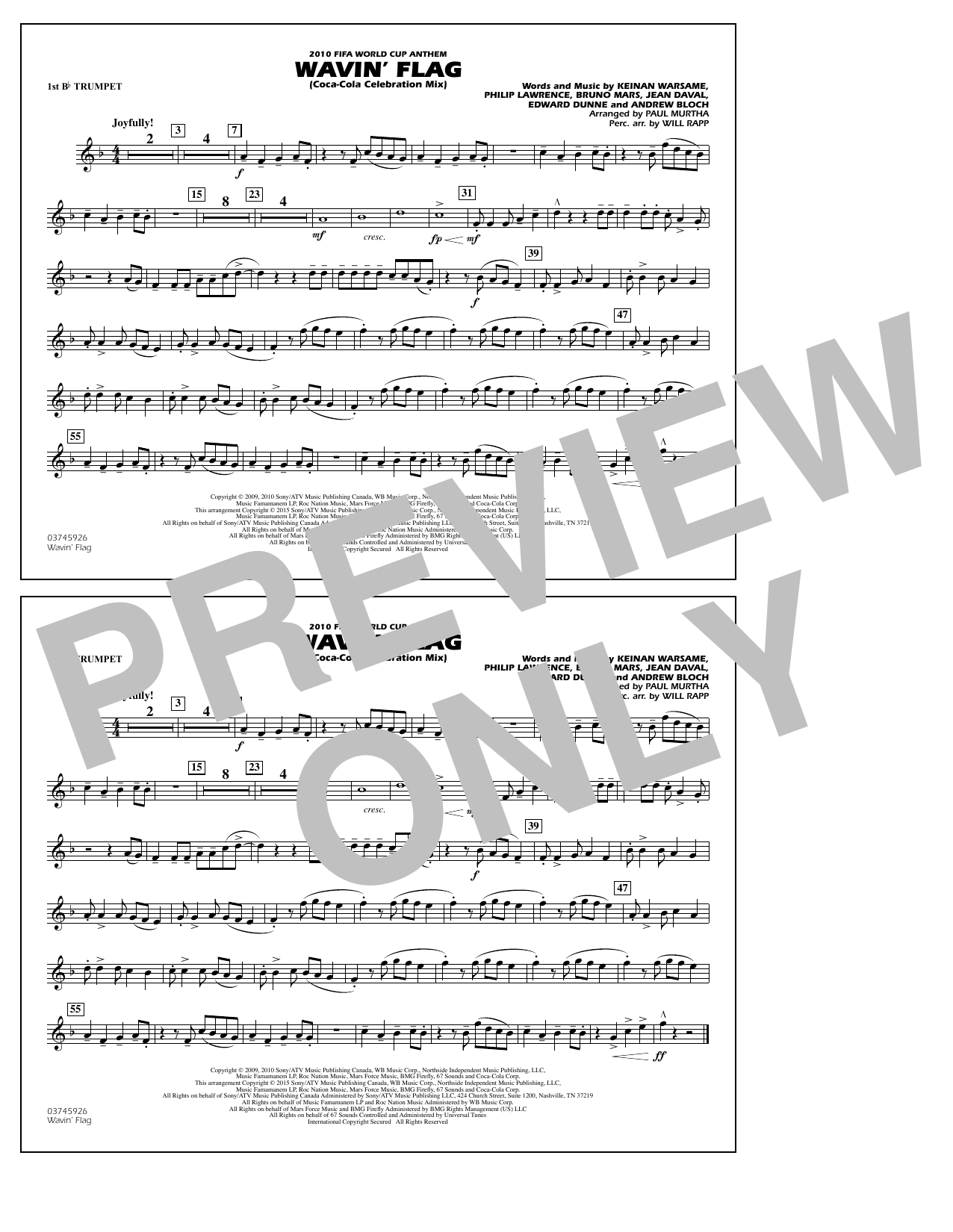 Wavin' Flag - 1st Bb Trumpet (Marching Band) von Paul Murtha