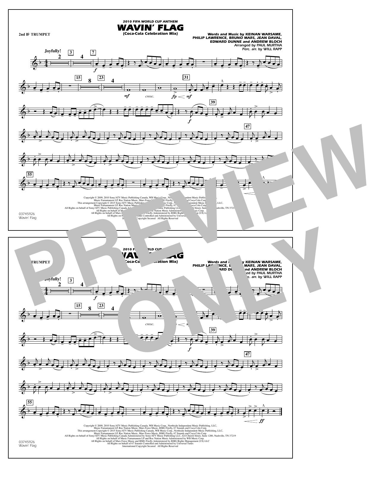 Wavin' Flag - 2nd Bb Trumpet (Marching Band) von Paul Murtha