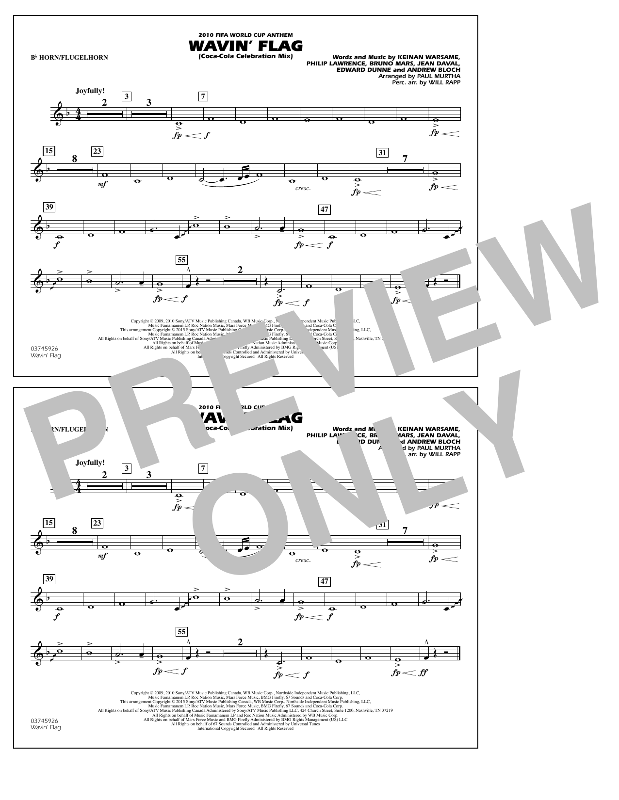 Wavin' Flag - Bb Horn/Flugelhorn (Marching Band) von Paul Murtha