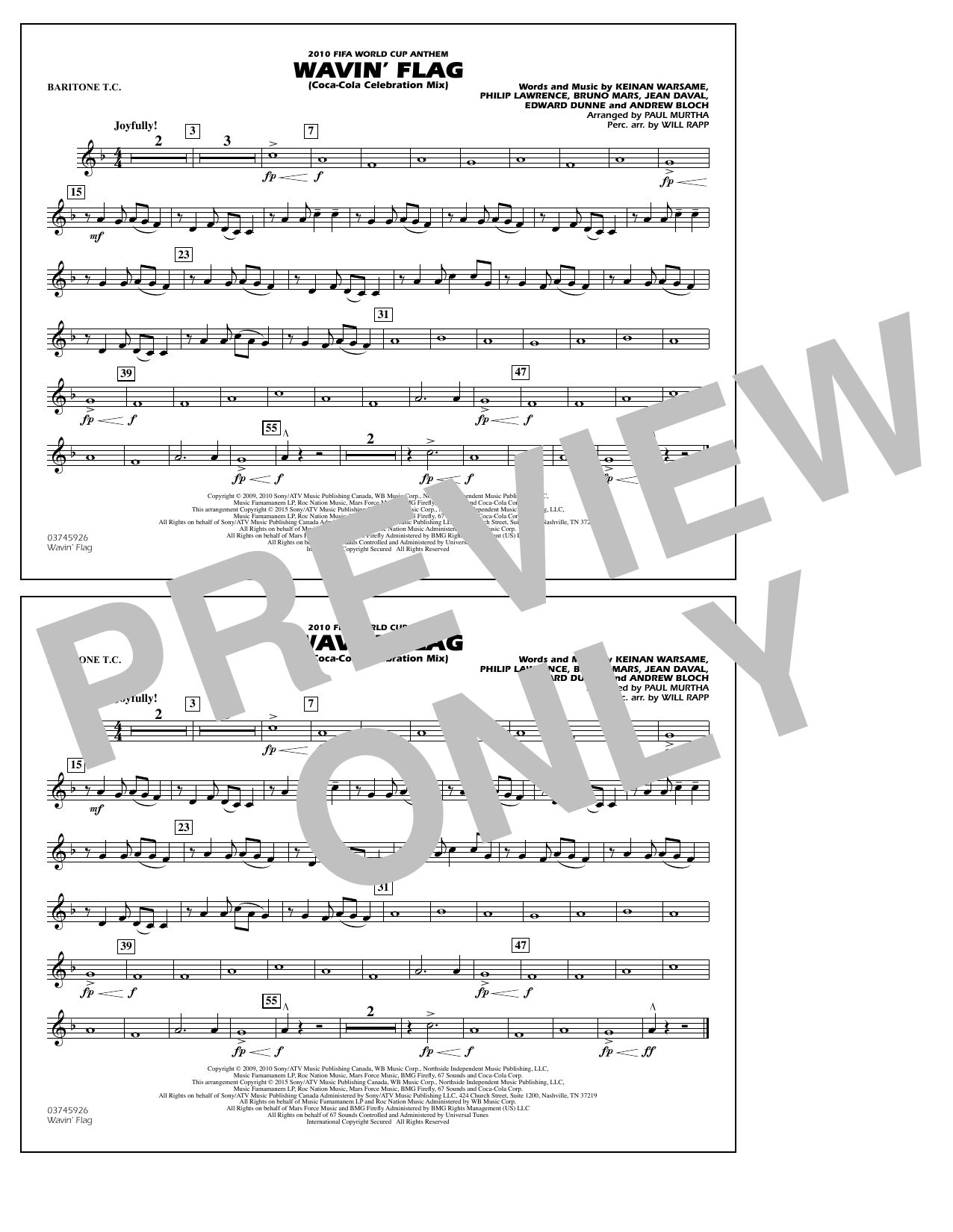 Wavin' Flag - Baritone T.C. (Marching Band) von Paul Murtha