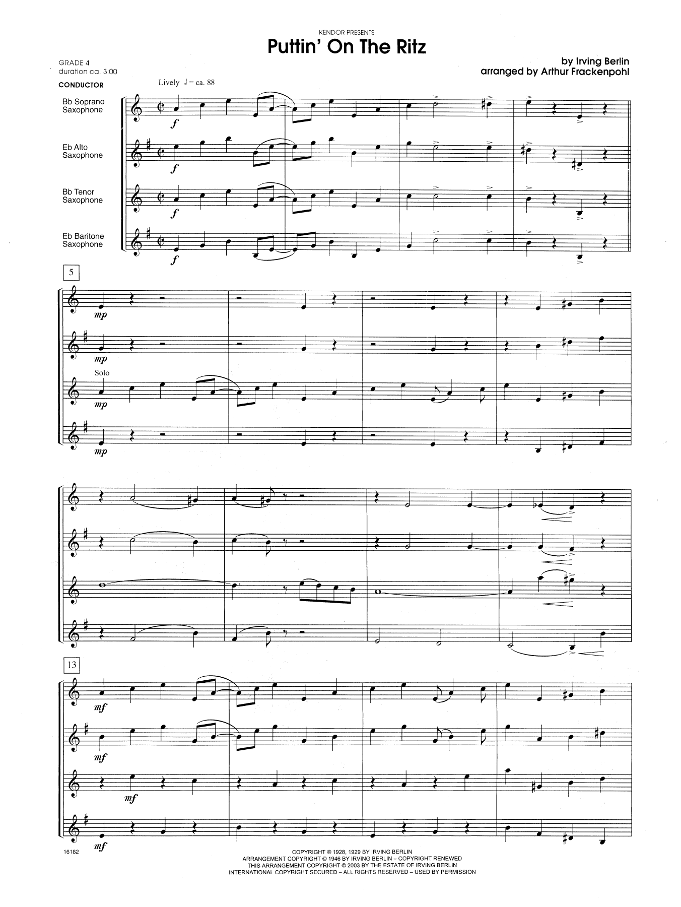 Puttin' on the Ritz - Full Score (Woodwind Ensemble) von Arthur Frackenpohl