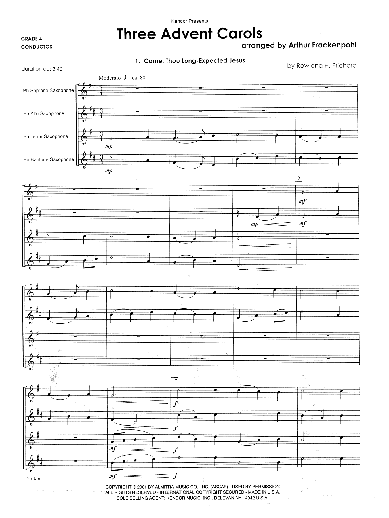 Three Advent Carols - Full Score (Woodwind Ensemble) von Arthur Frackenpohl