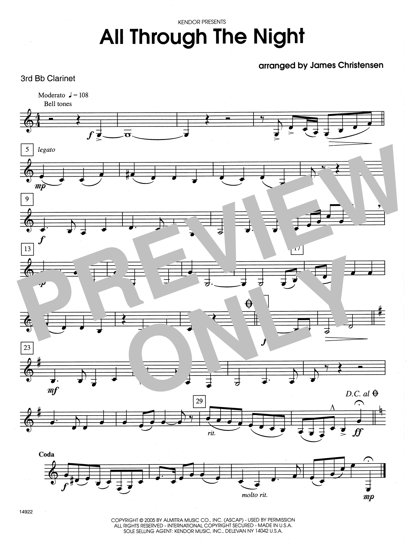 All Through the Night - 3rd Bb Clarinet (Woodwind Ensemble) von James Christensen