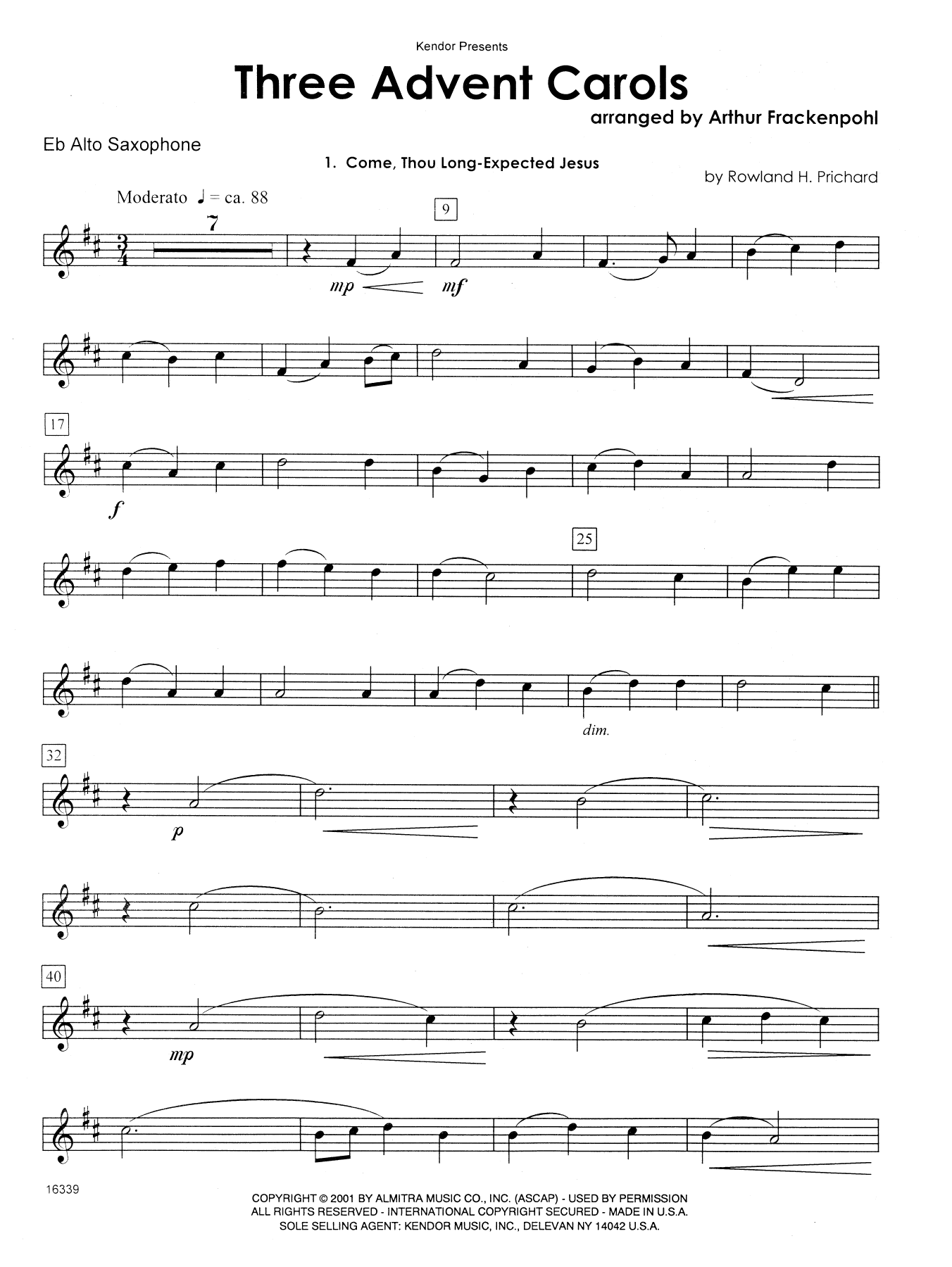 Three Advent Carols - Eb Alto Saxophone (Woodwind Ensemble) von Arthur Frackenpohl