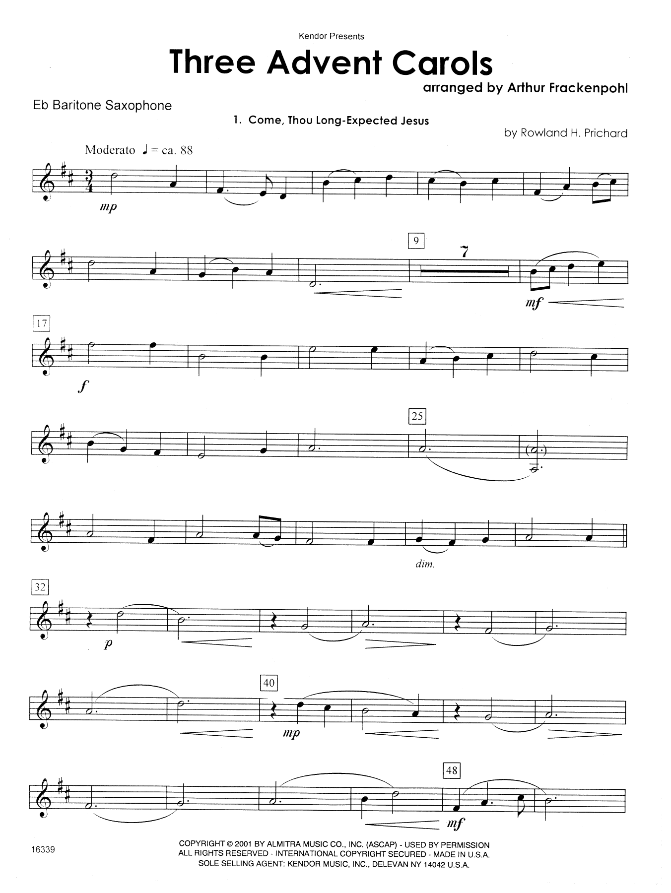 Three Advent Carols - Eb Baritone Saxophone (Woodwind Ensemble) von Arthur Frackenpohl