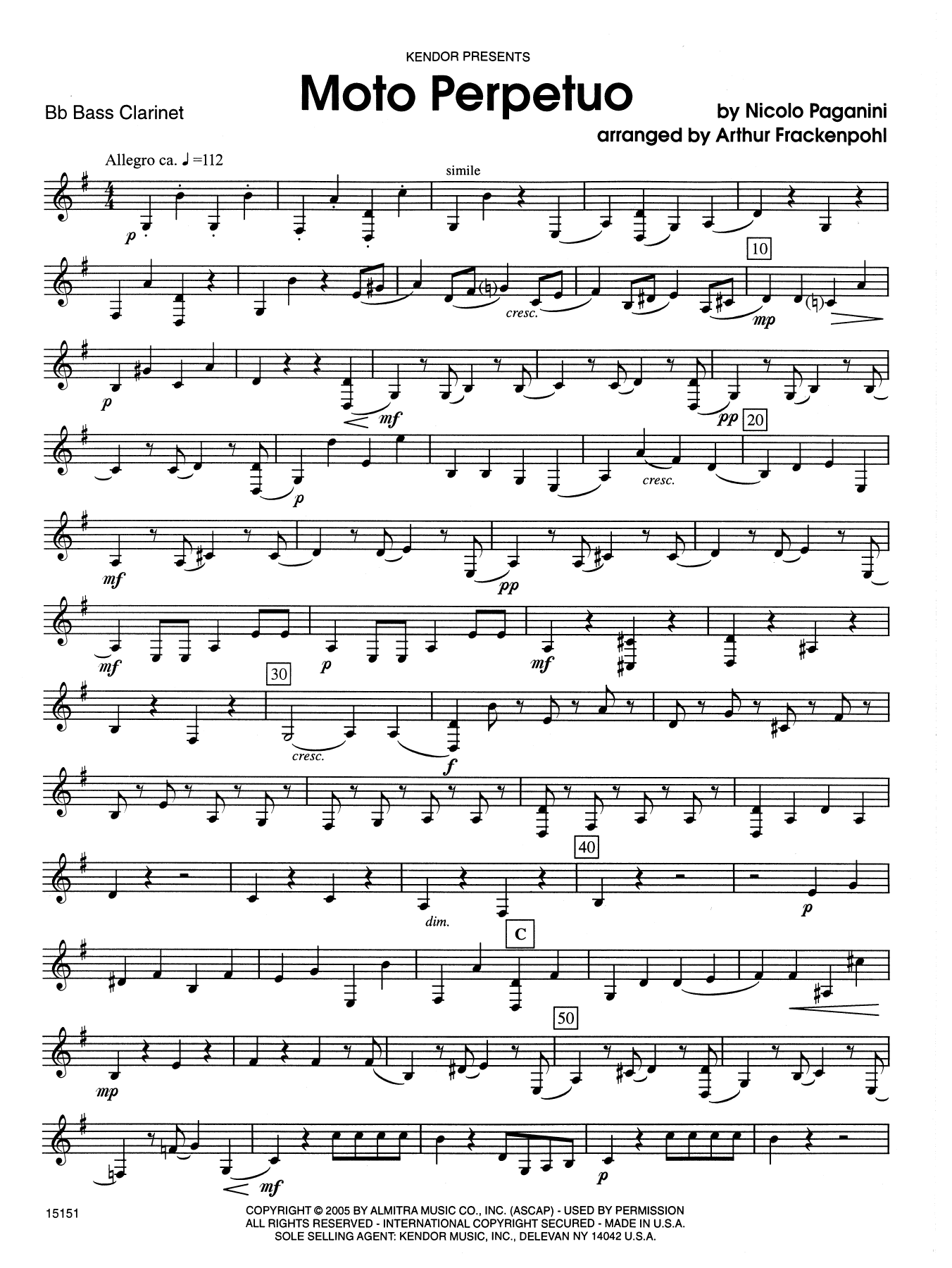 Moto Perpetuo - Bb Bass Clarinet (Woodwind Ensemble) von Arthur Frackenpohl