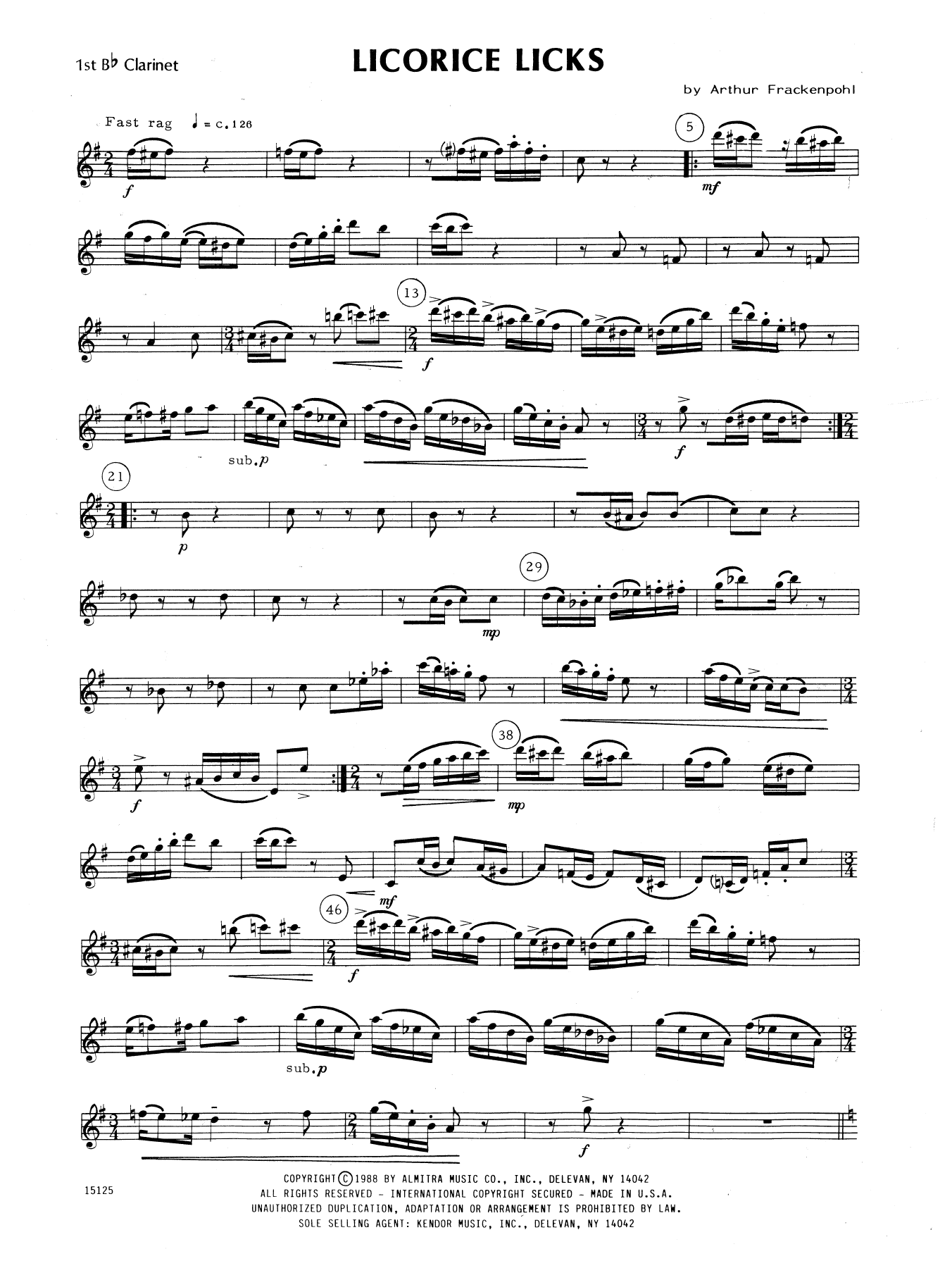 Licorice Licks - 1st Bb Clarinet (Woodwind Ensemble) von Arthur Frackenpohl