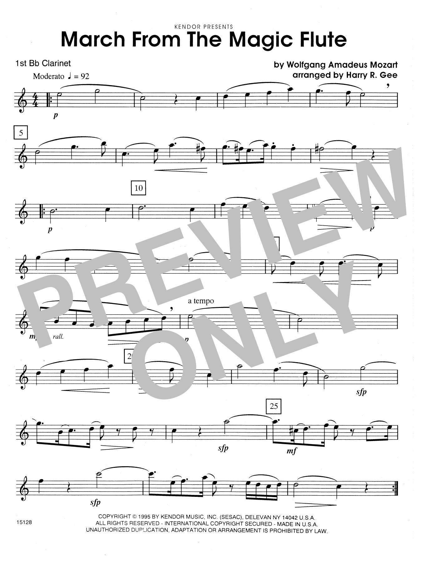 March From The Magic Flute - 1st Bb Clarinet (Woodwind Ensemble) von Harry R. Gee