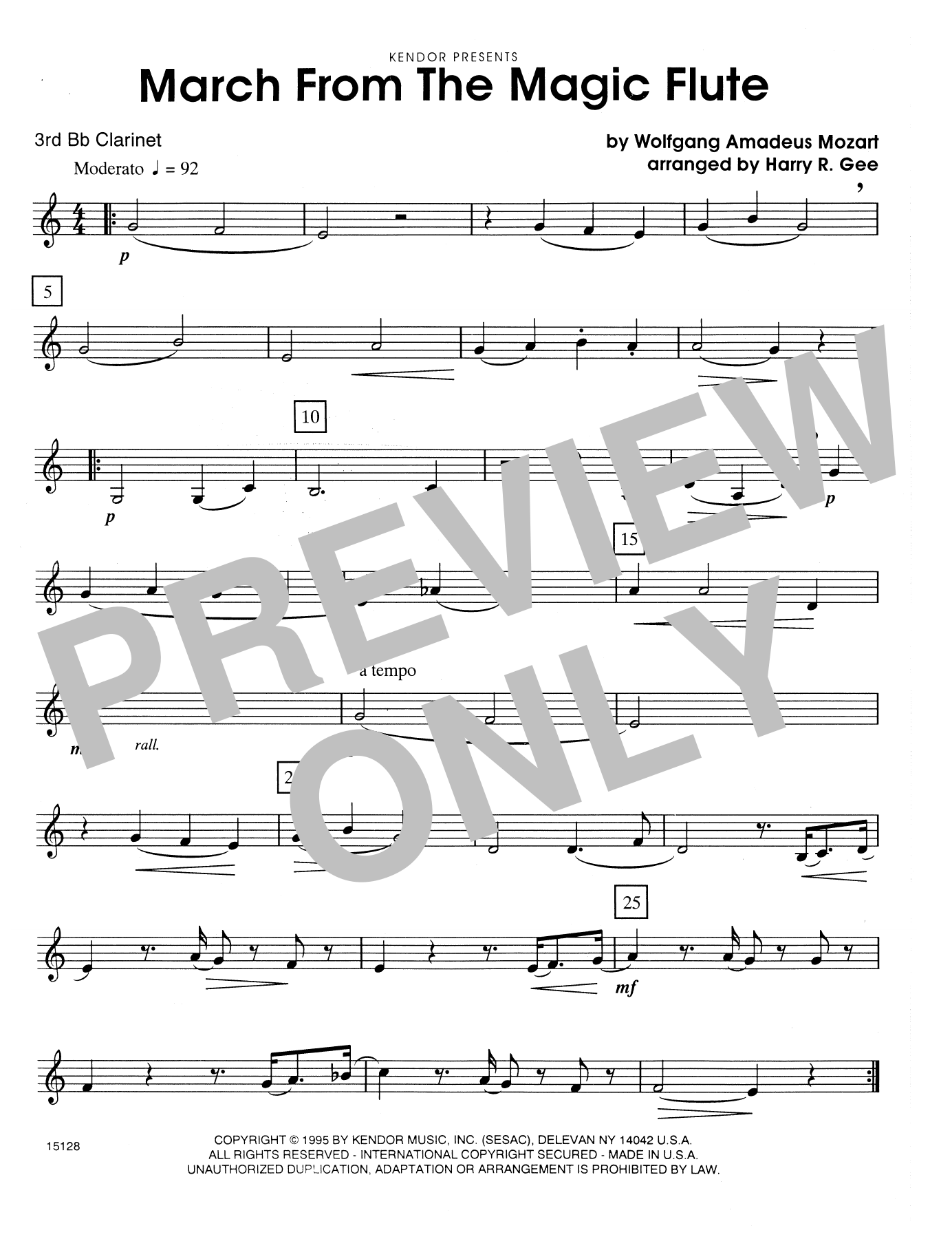 March From The Magic Flute - 3rd Bb Clarinet (Woodwind Ensemble) von Harry R. Gee