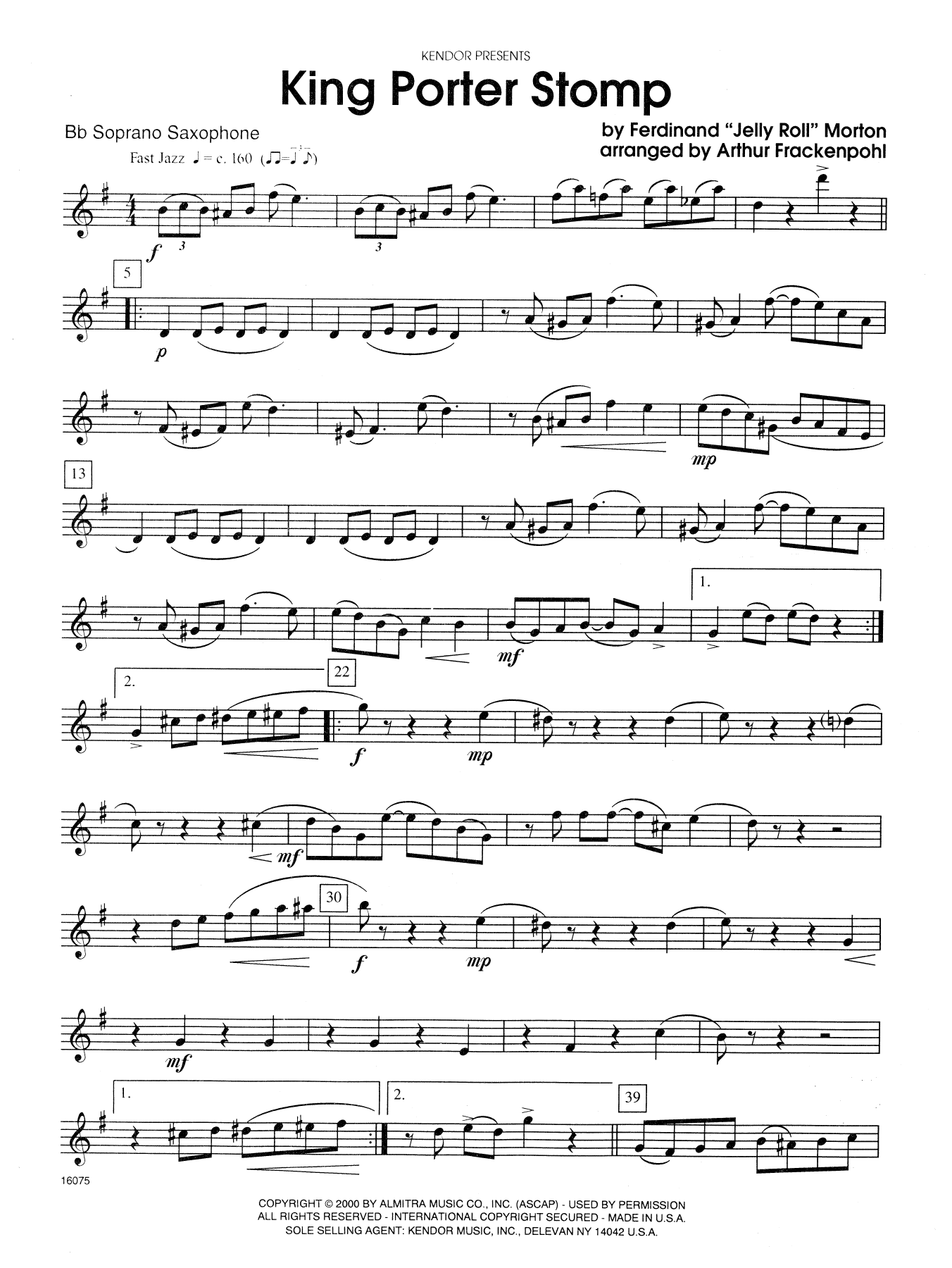 King Porter Stomp - Bb Soprano Sax (Woodwind Ensemble) von Arthur Frackenpohl