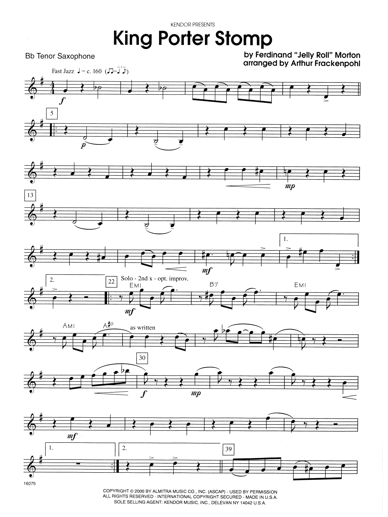 King Porter Stomp - Bb Tenor Saxophone (Woodwind Ensemble) von Arthur Frackenpohl