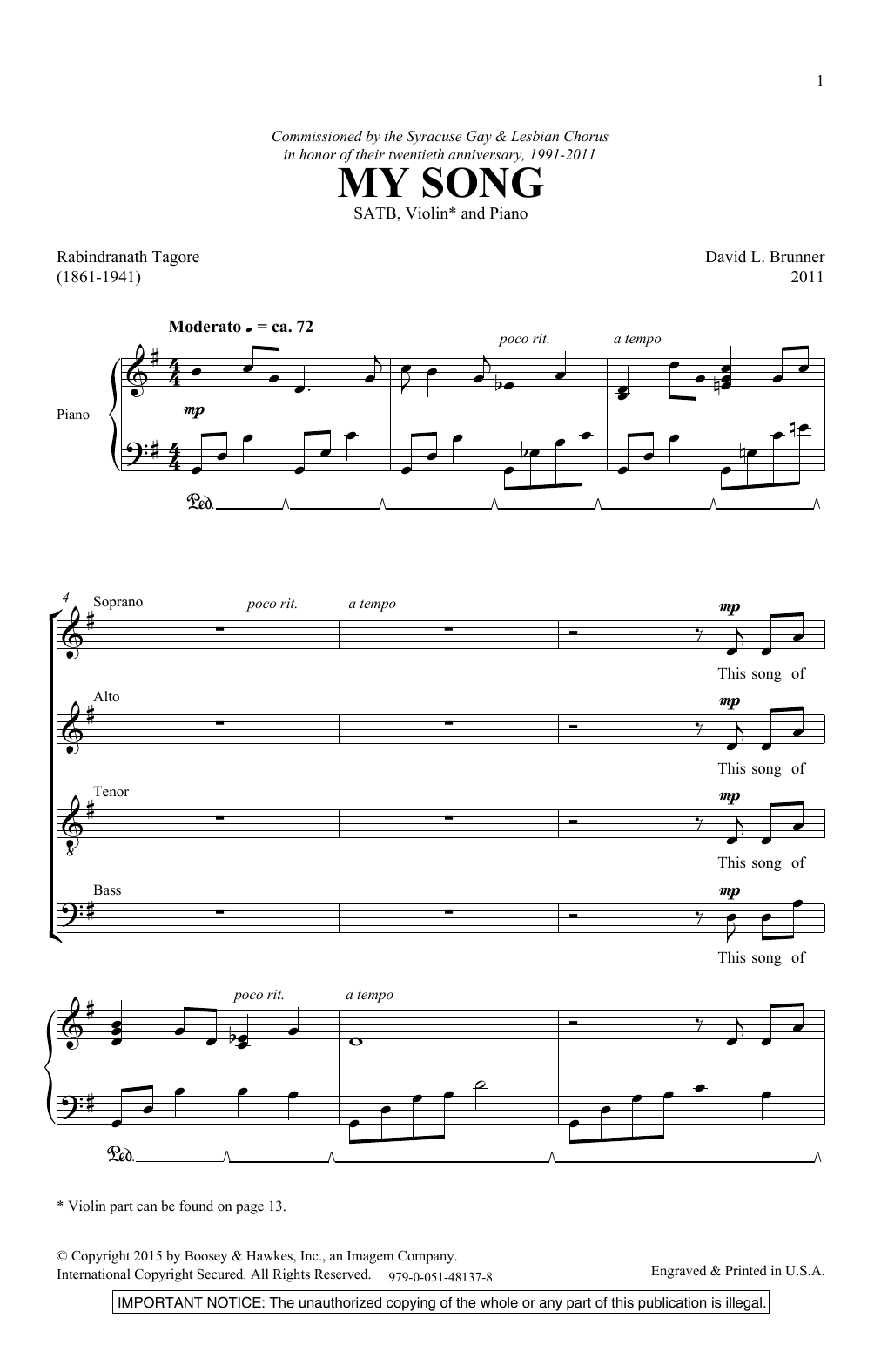 My Song (SATB Choir) von David Brunner
