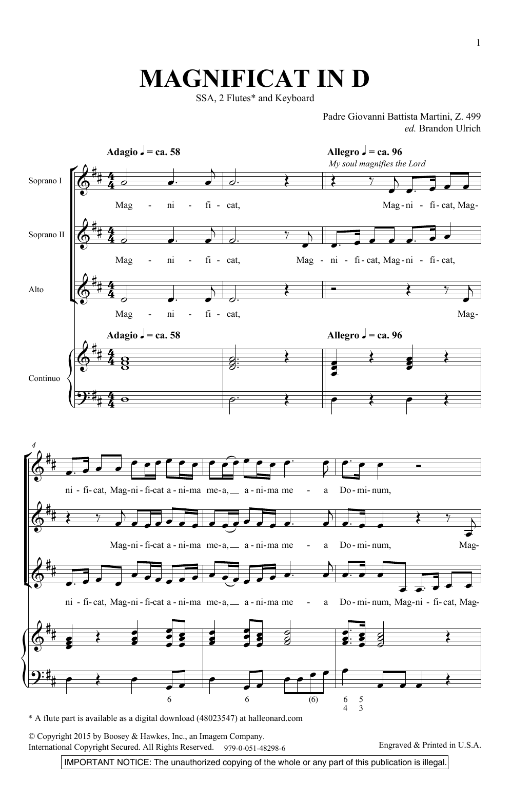 Magnificat In D (SSA Choir) von Brandon Ulrich