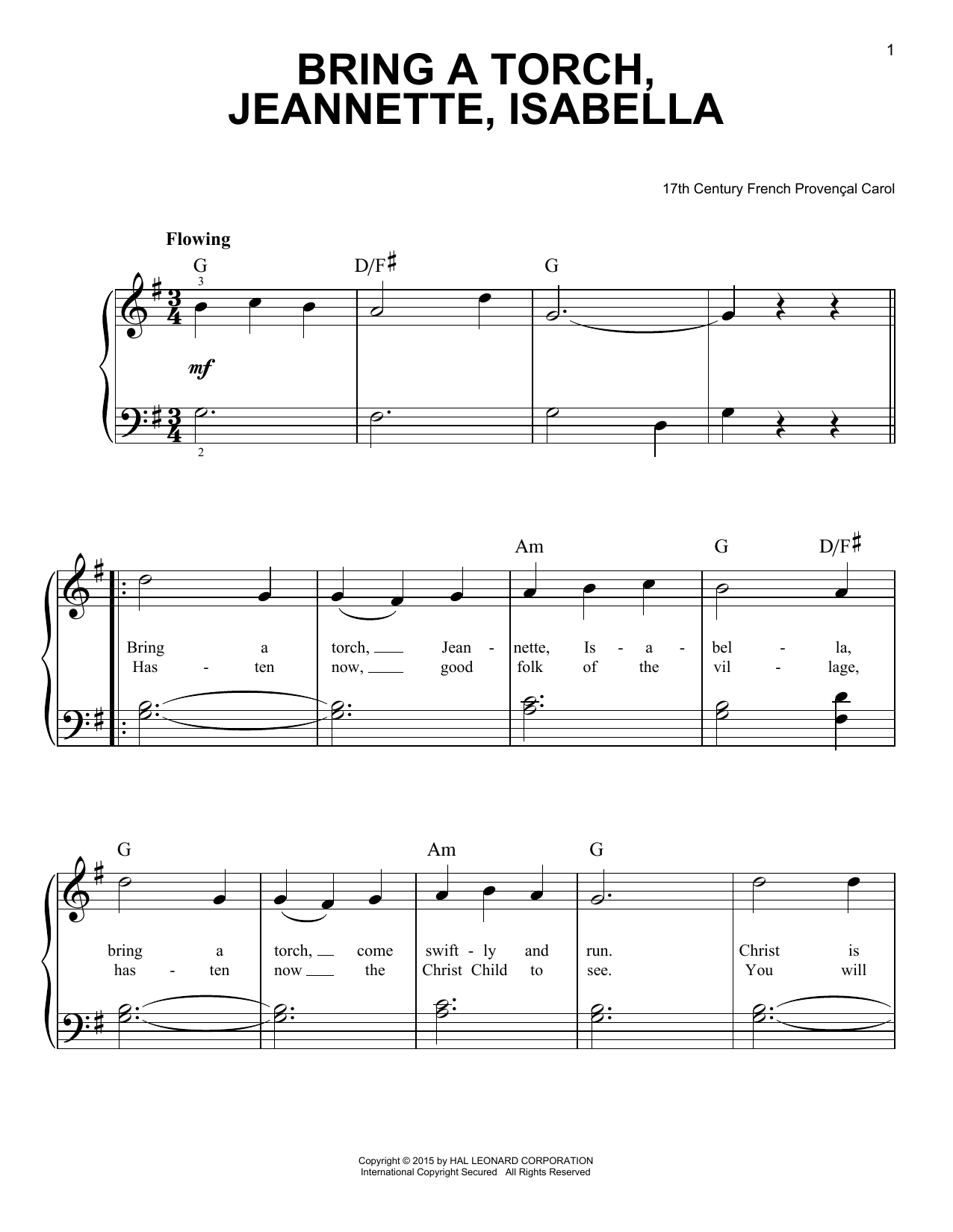 Bring A Torch, Jeannette, Isabella (Easy Piano) von Traditional Carol