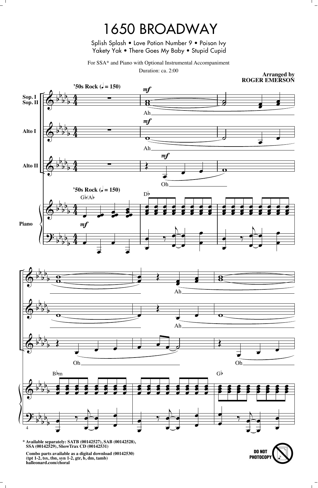 1650 Broadway (Medley) (SSA Choir) von Roger Emerson