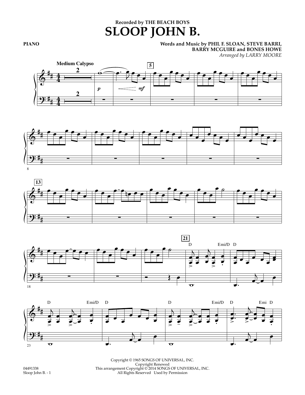 Sloop John B - Piano (Orchestra) von Larry Moore